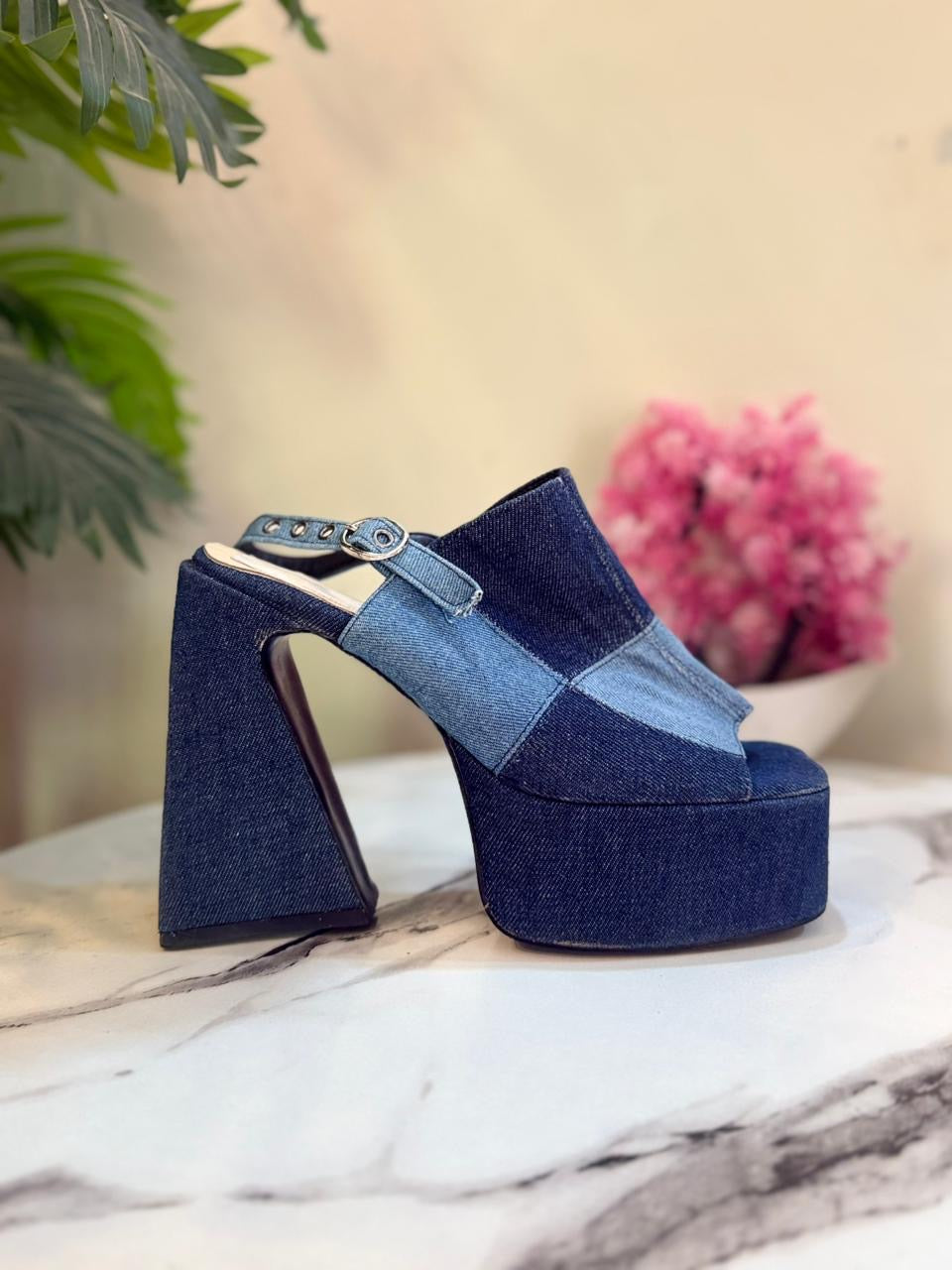 Blue block heel