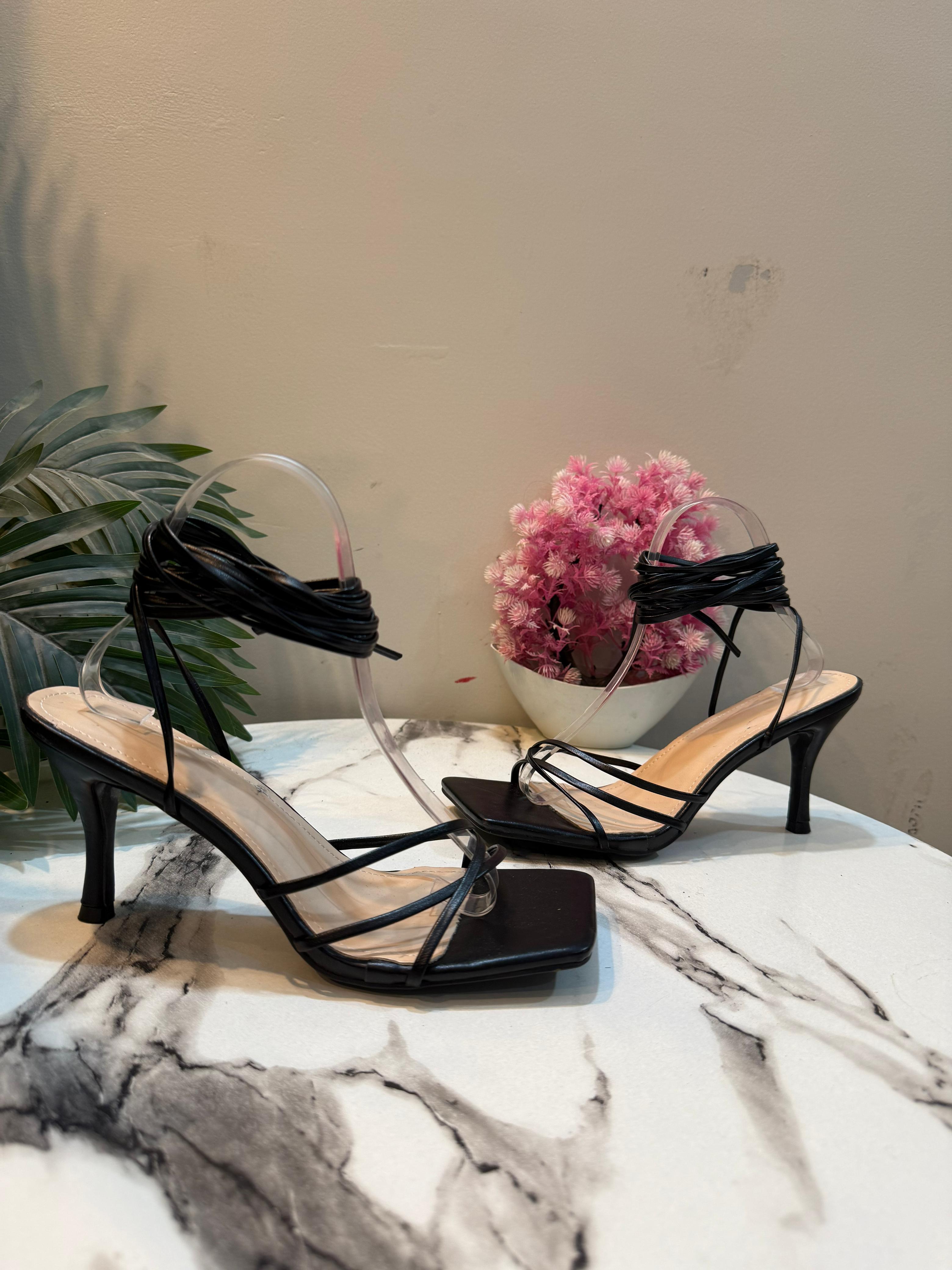 Black pencil laceup heel
