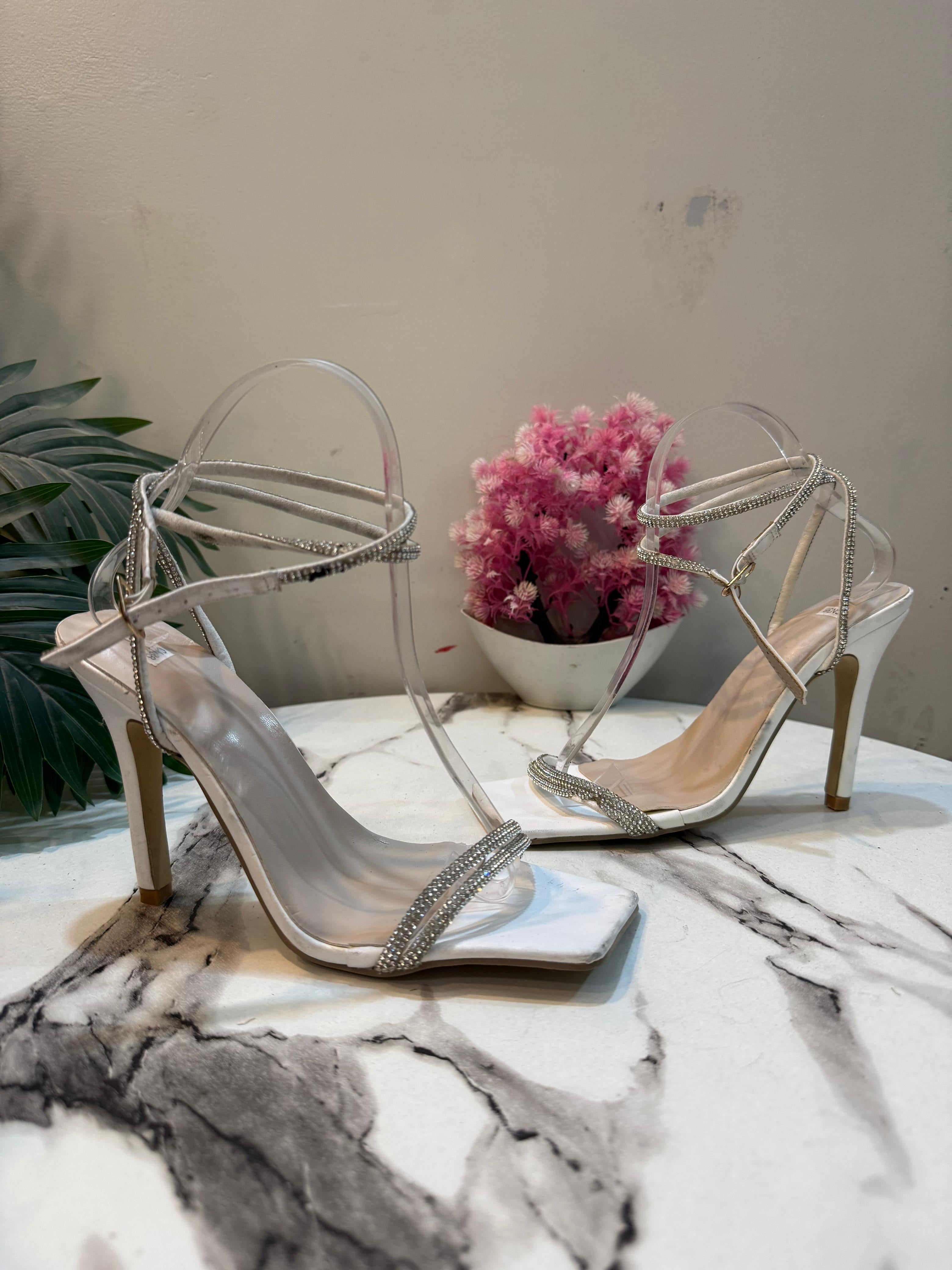 White laceup heel