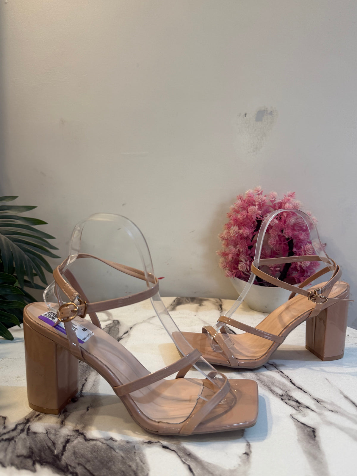 Nude pink block heel
