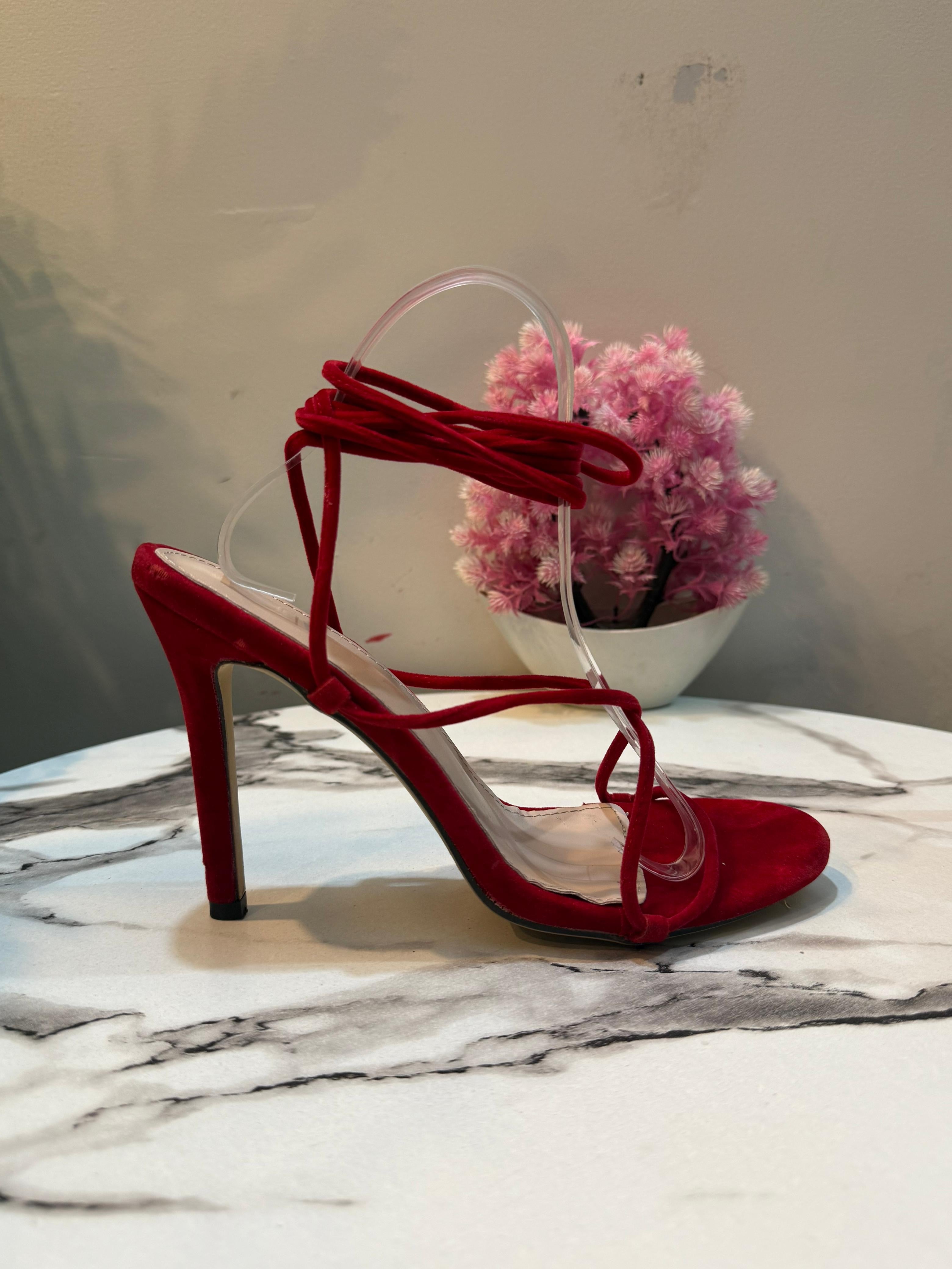 Red laceup heel