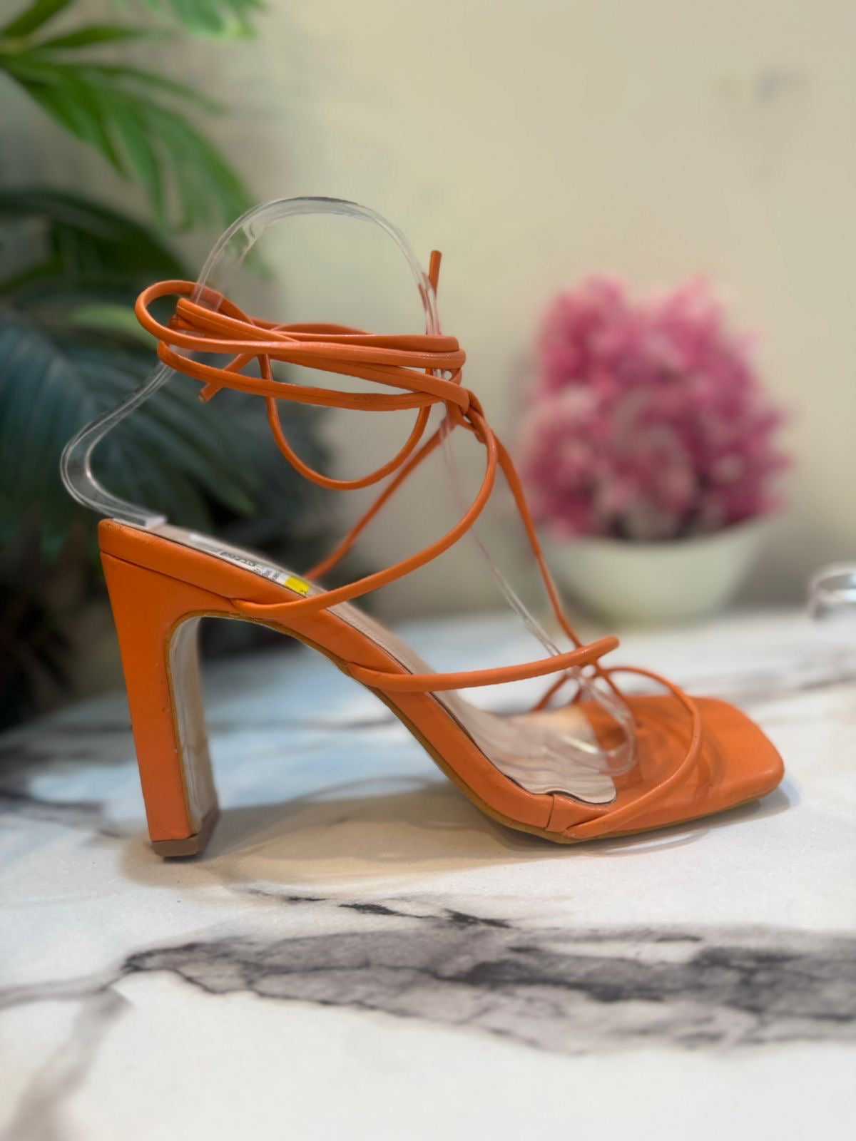 Orange laceup block heel