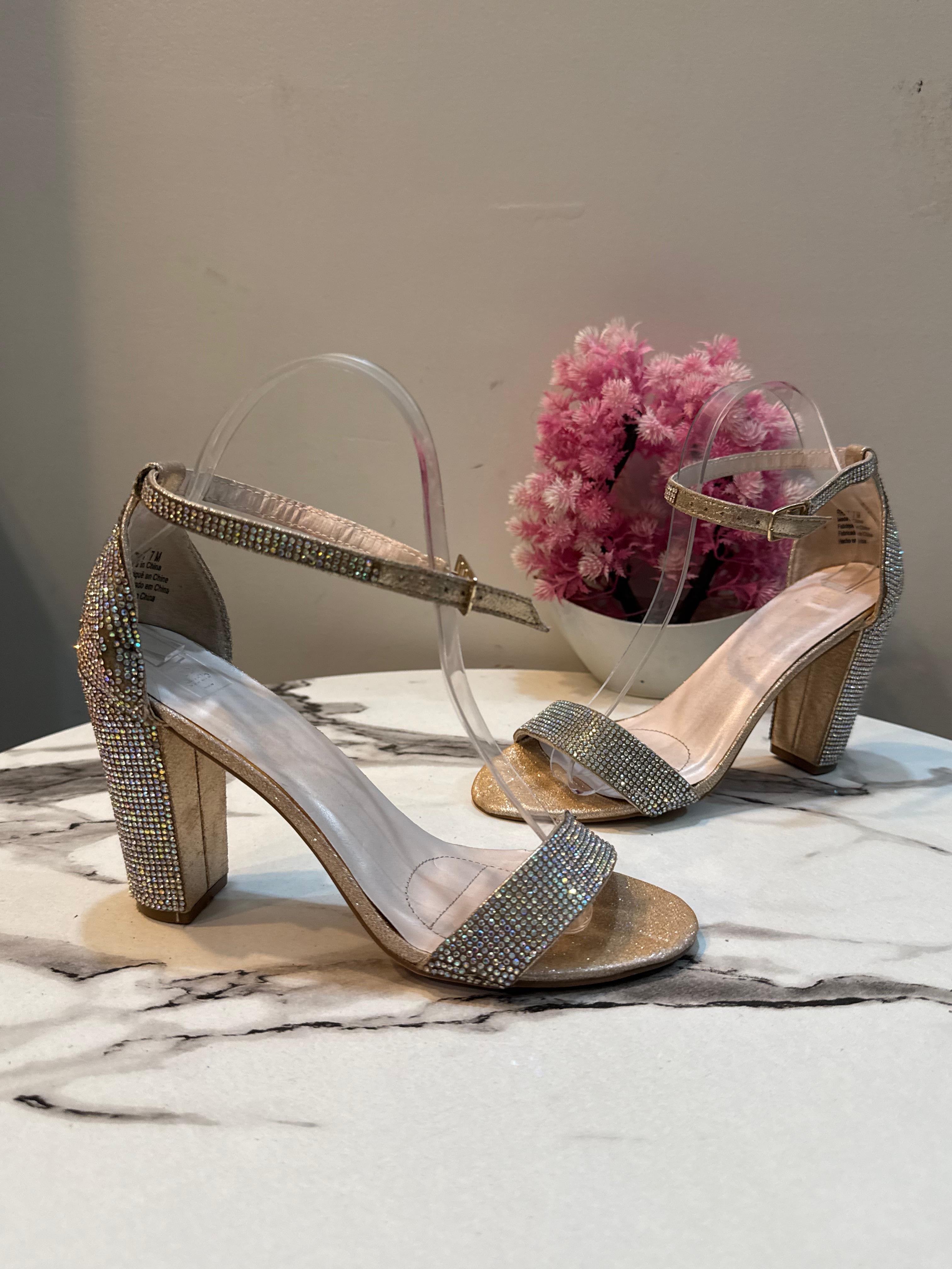 Golden stone block heel