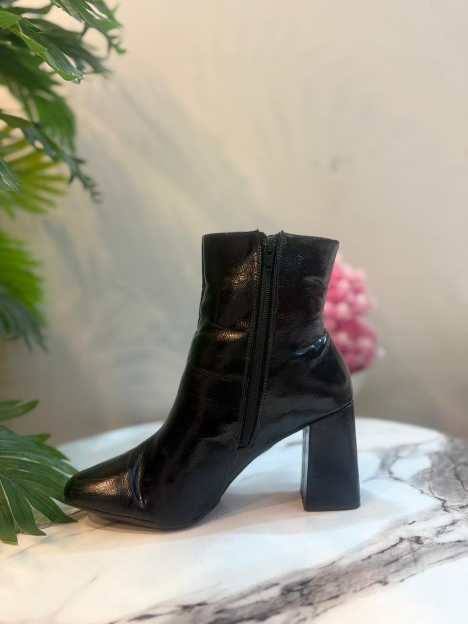 Black patent lather zipper ankle boot (primark)