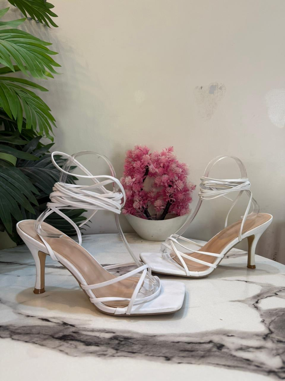 White laceup kitten heel