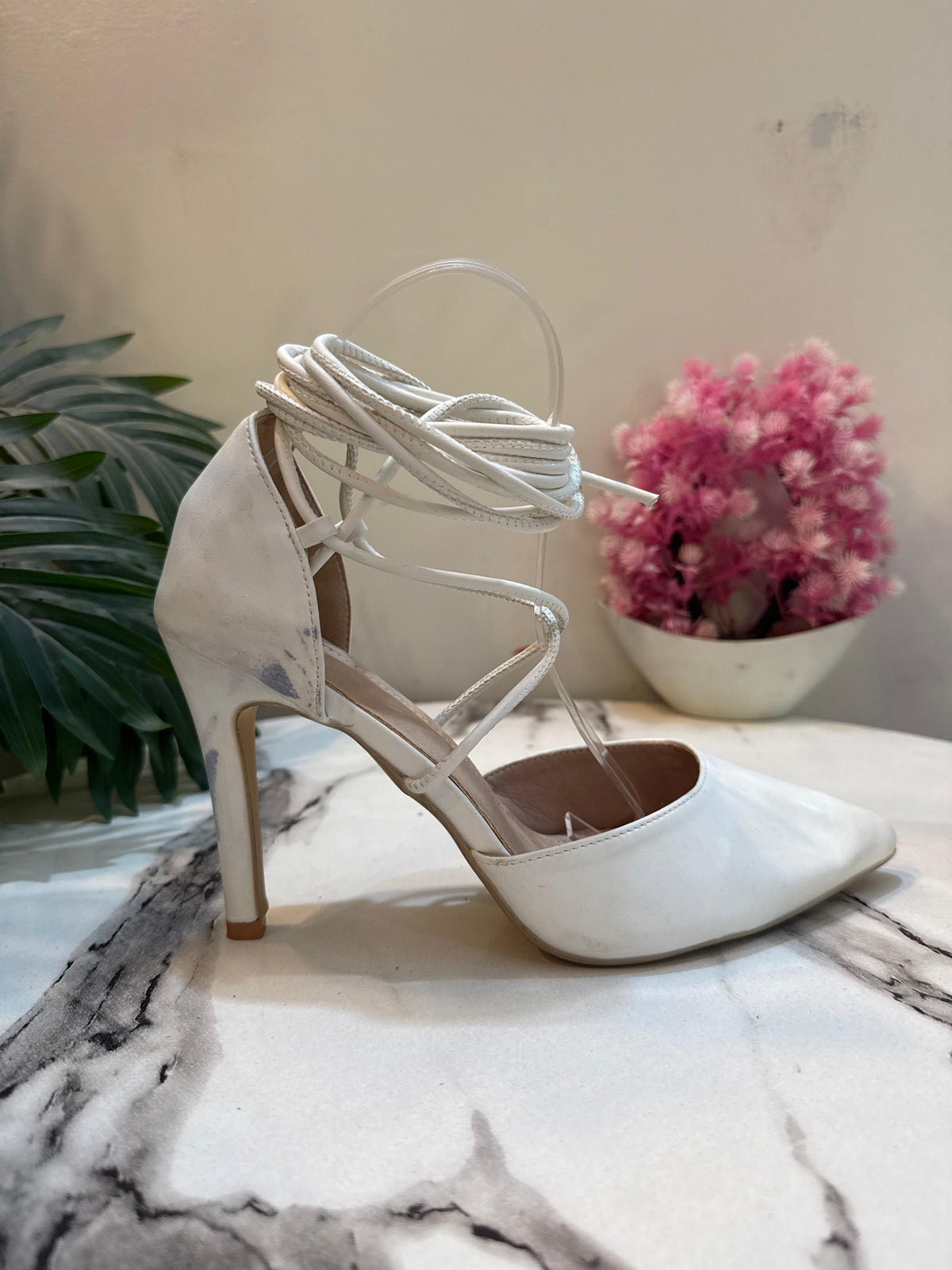 White laceup coat shoes