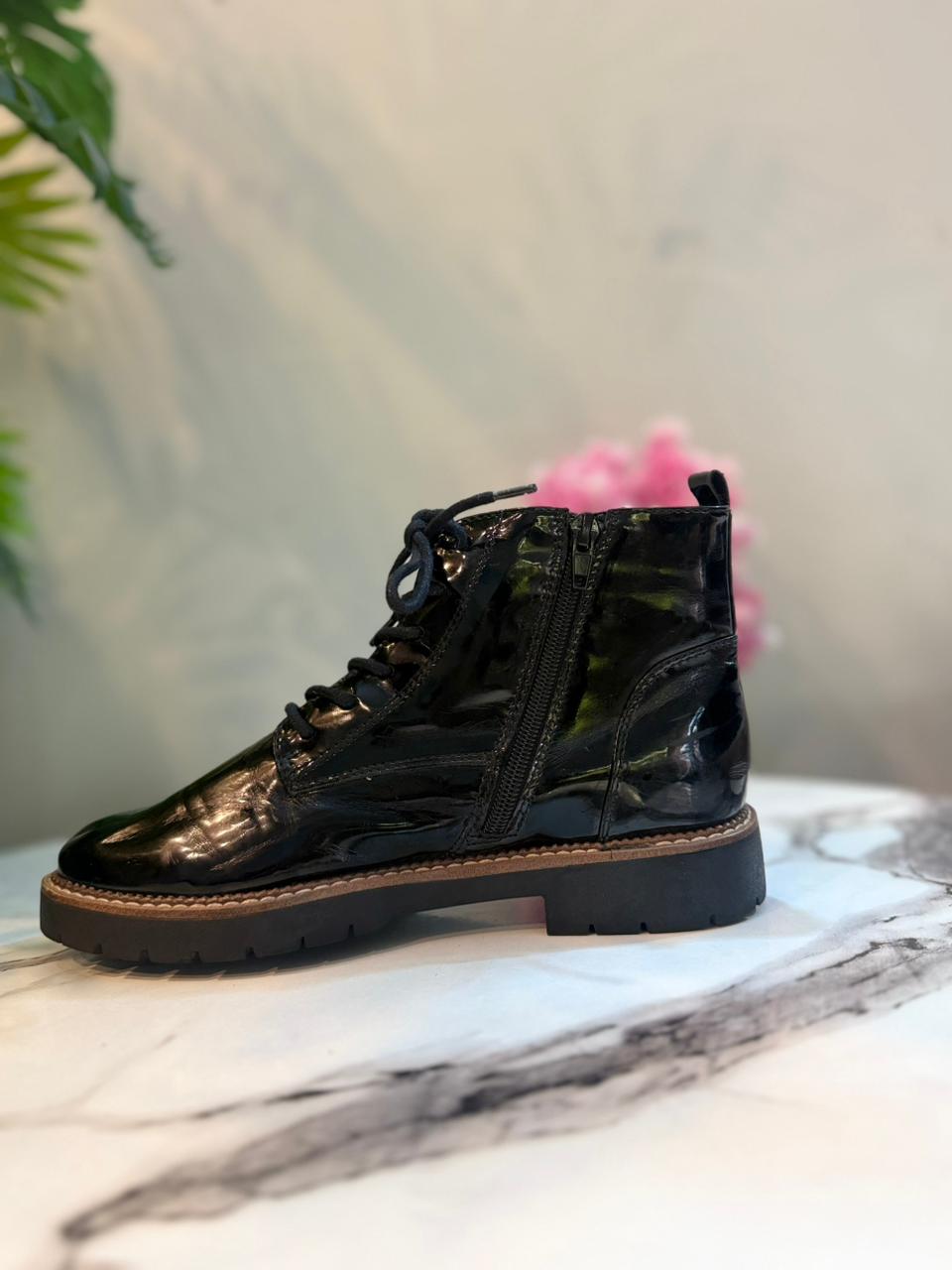 Black patent zipper lace up ankle boot (Graceland)