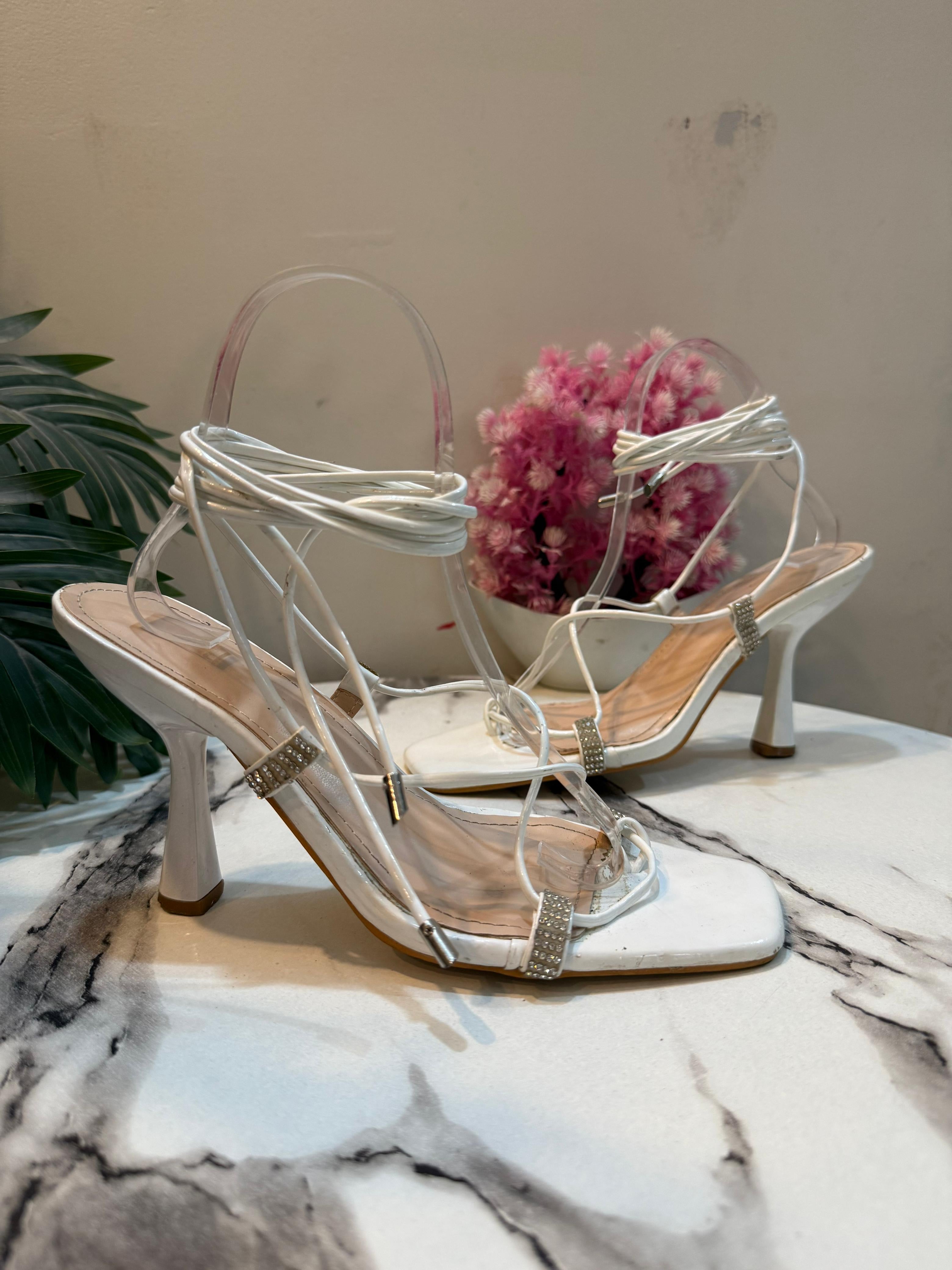 White laceup heel