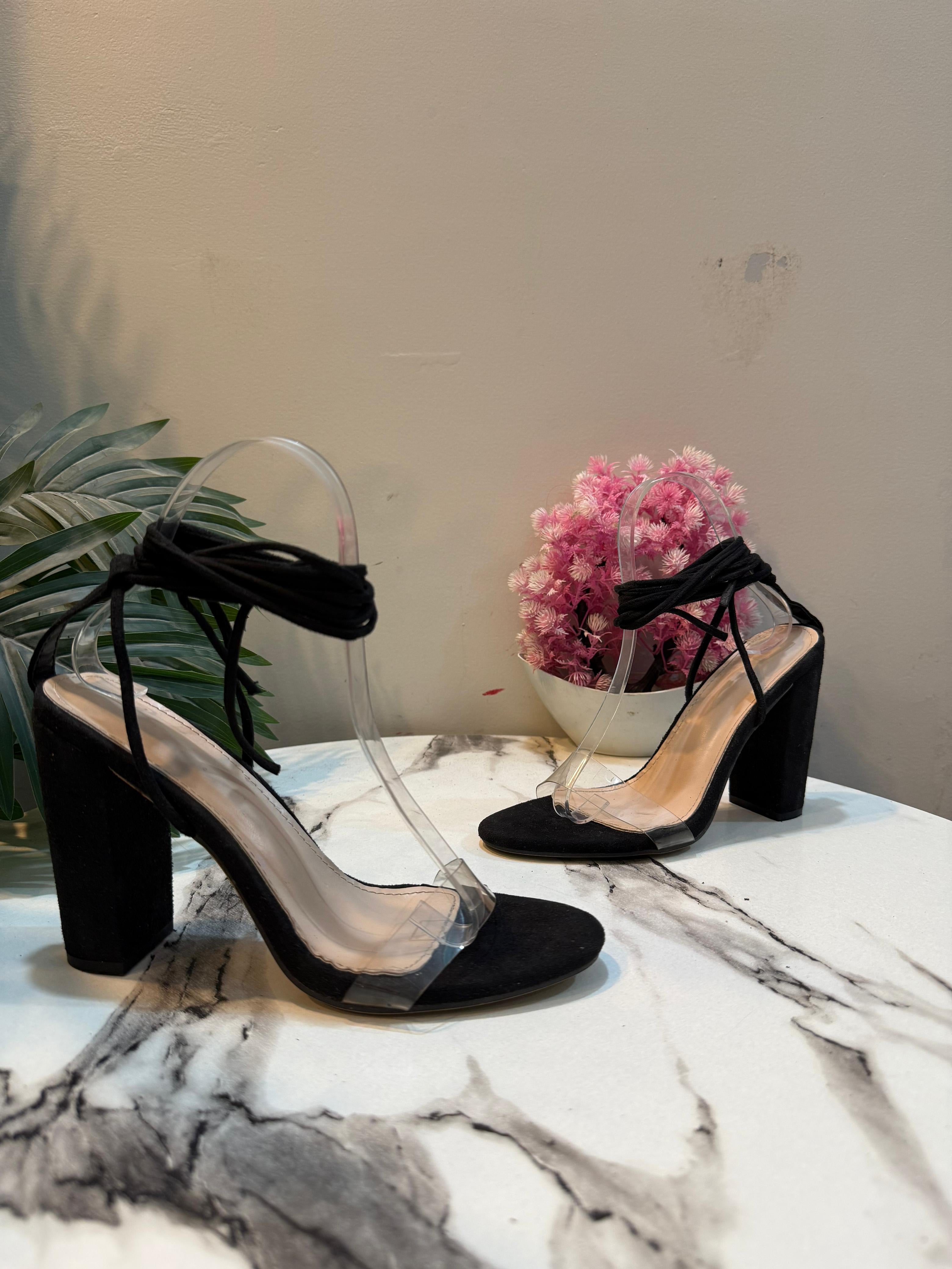 Black laceup block heel