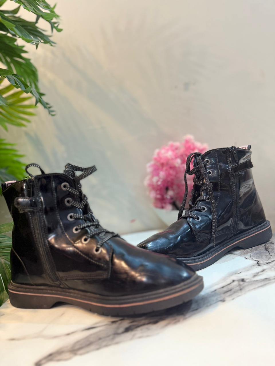 Black patent zipper ankle boots (Unknown)