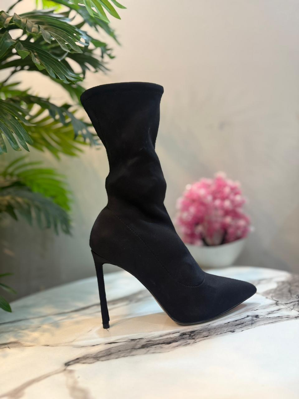 Black satin zipper ankle boot (unknown)