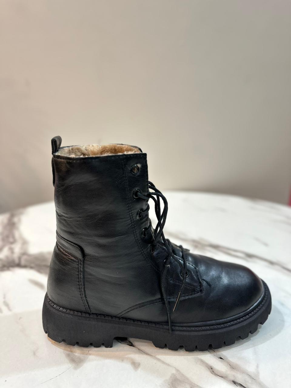 black leather lace up zipper ankle boots (fashion)