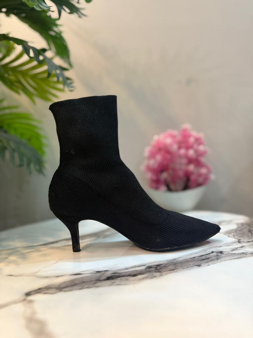 Black sock ankle boot (unknown)