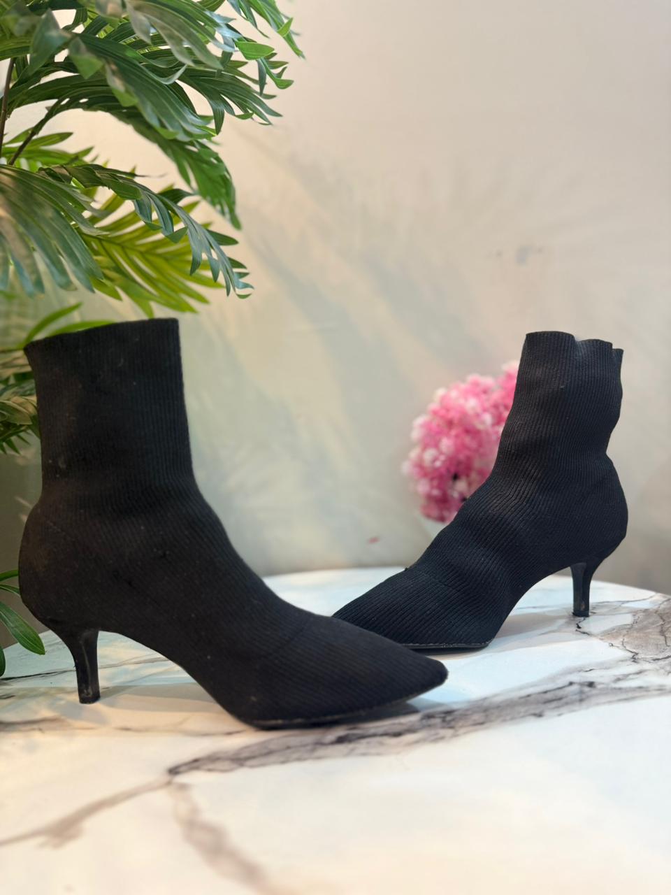 Black sock ankle boot (unknown)