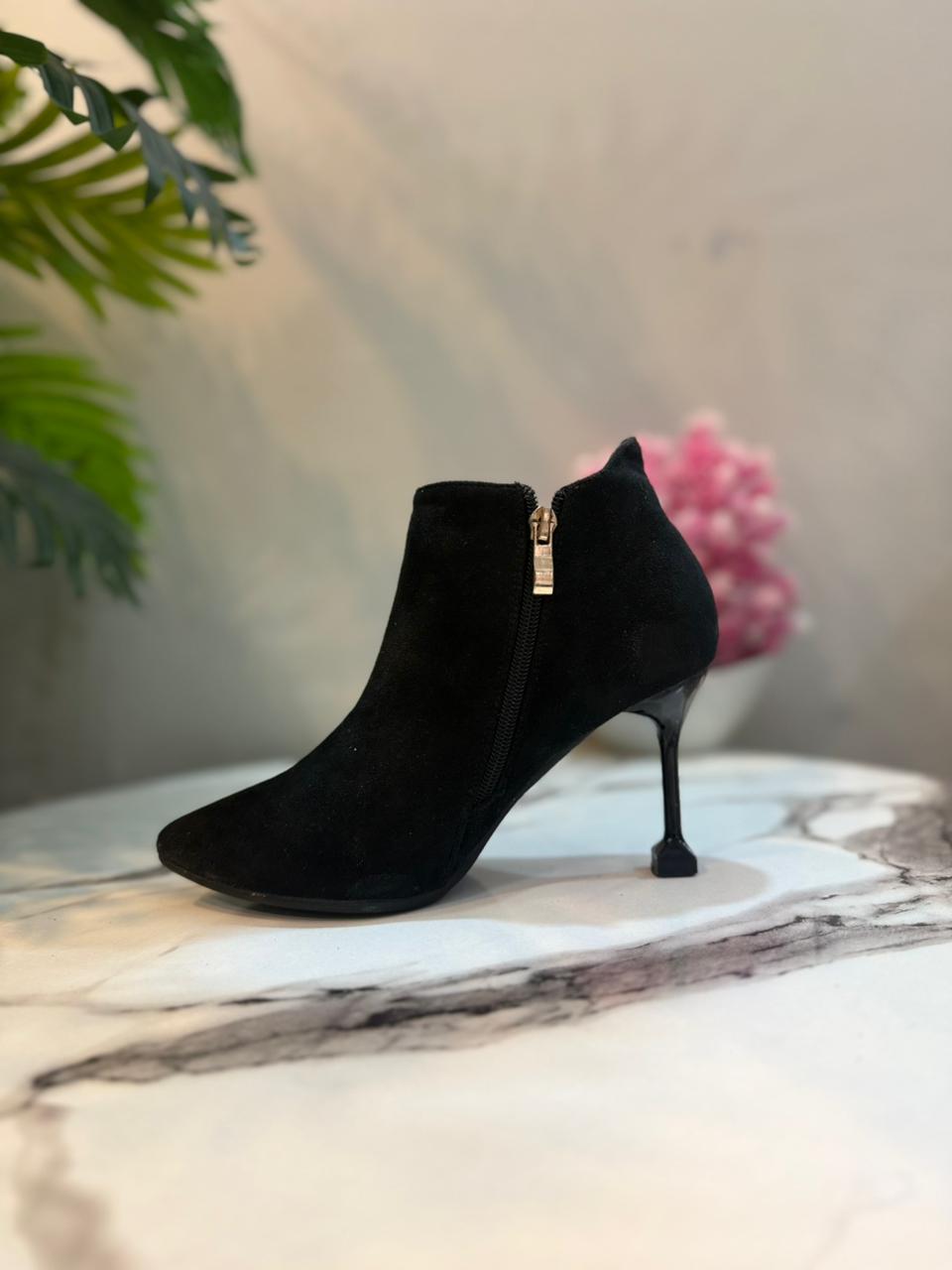 Black suede zipper ankle boot (unknown)