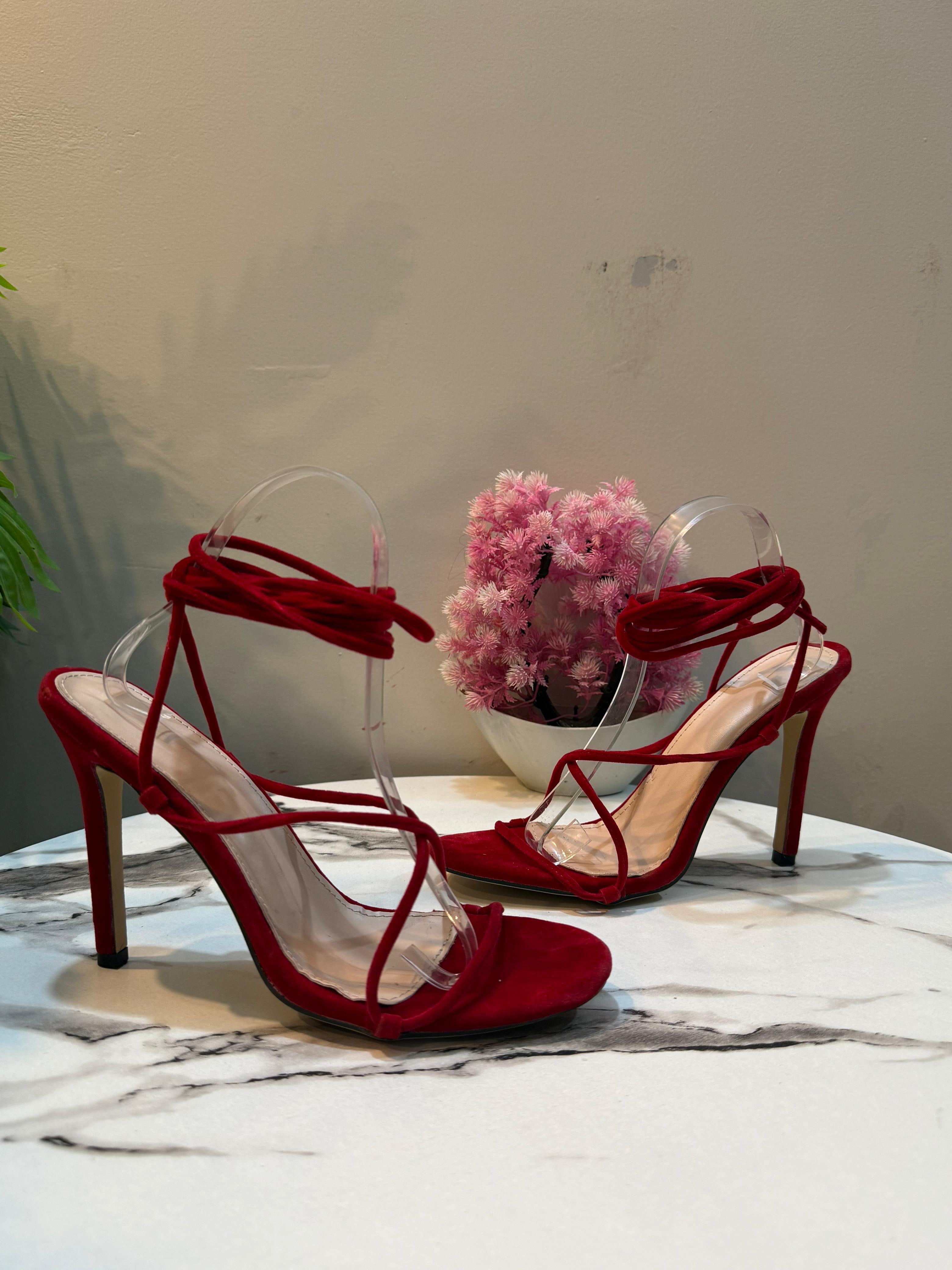 Red laceup heel