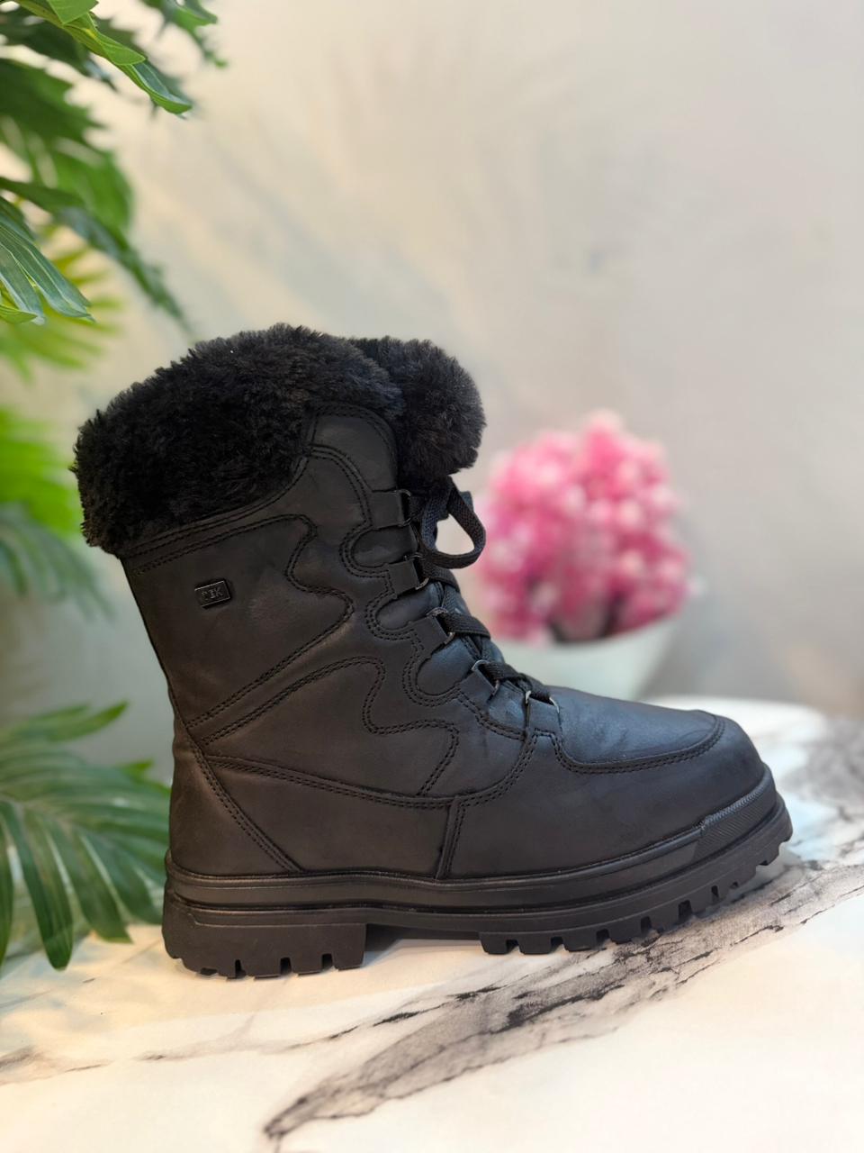 Black leather zipper lace up ankle boot (Tex)