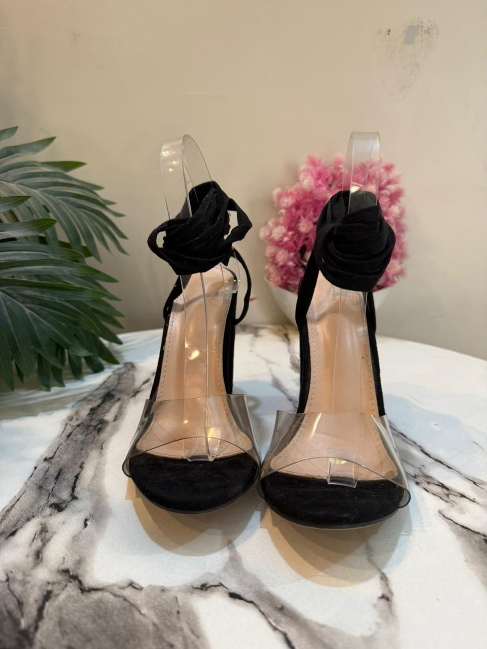 Black laceup heel