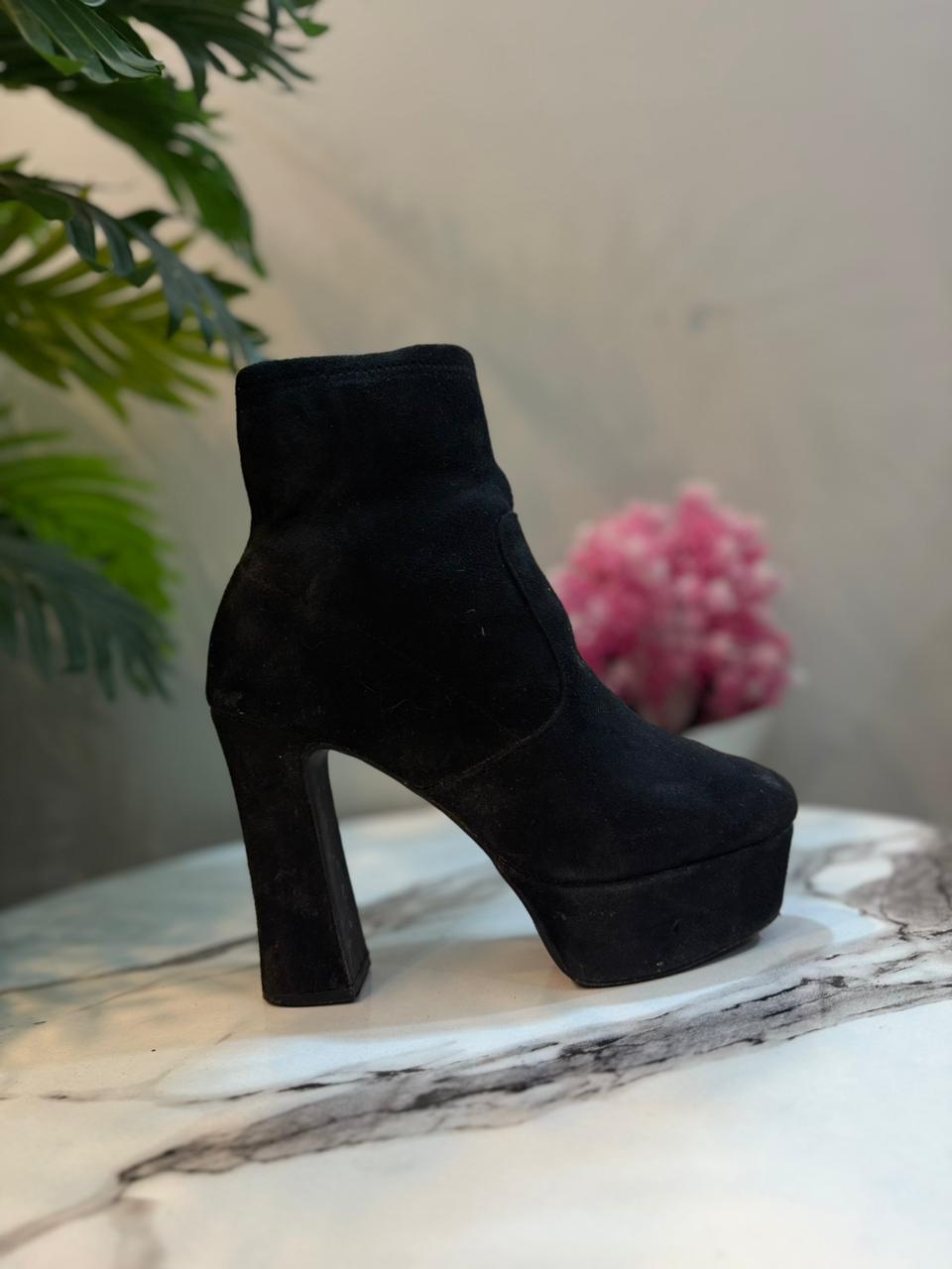 Black suede zipper ankle boot (unknown)