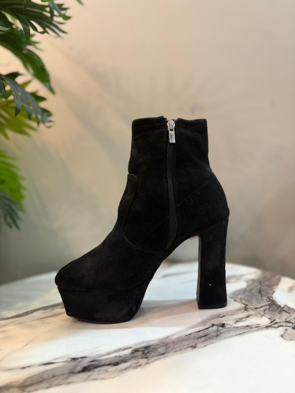 Black suede zipper ankle boot (unknown)