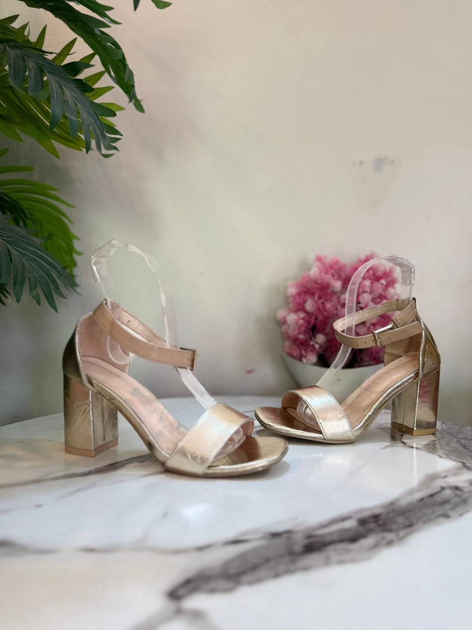 Golden block heel