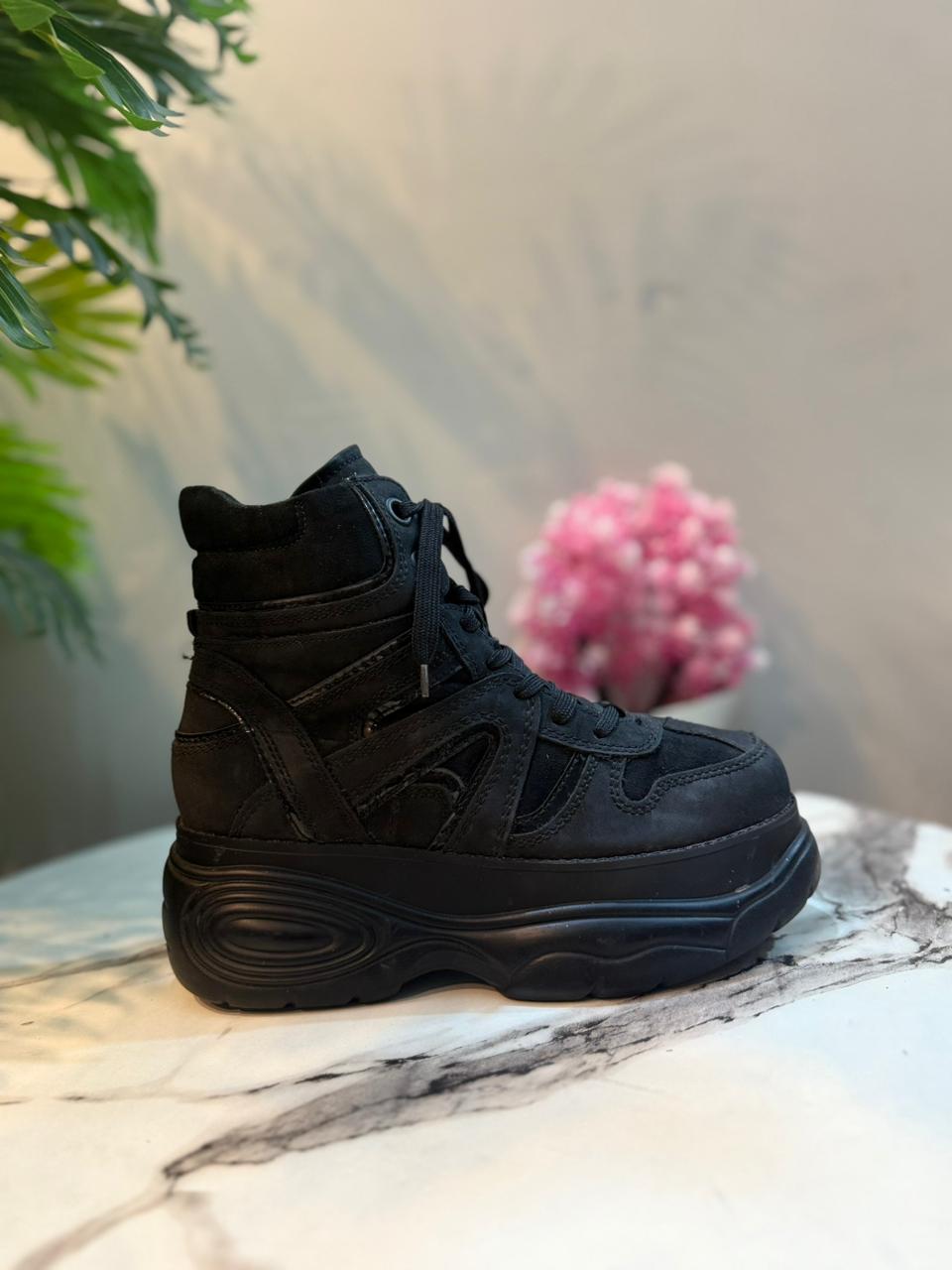 Black suede lace up ankle boot (unknown)