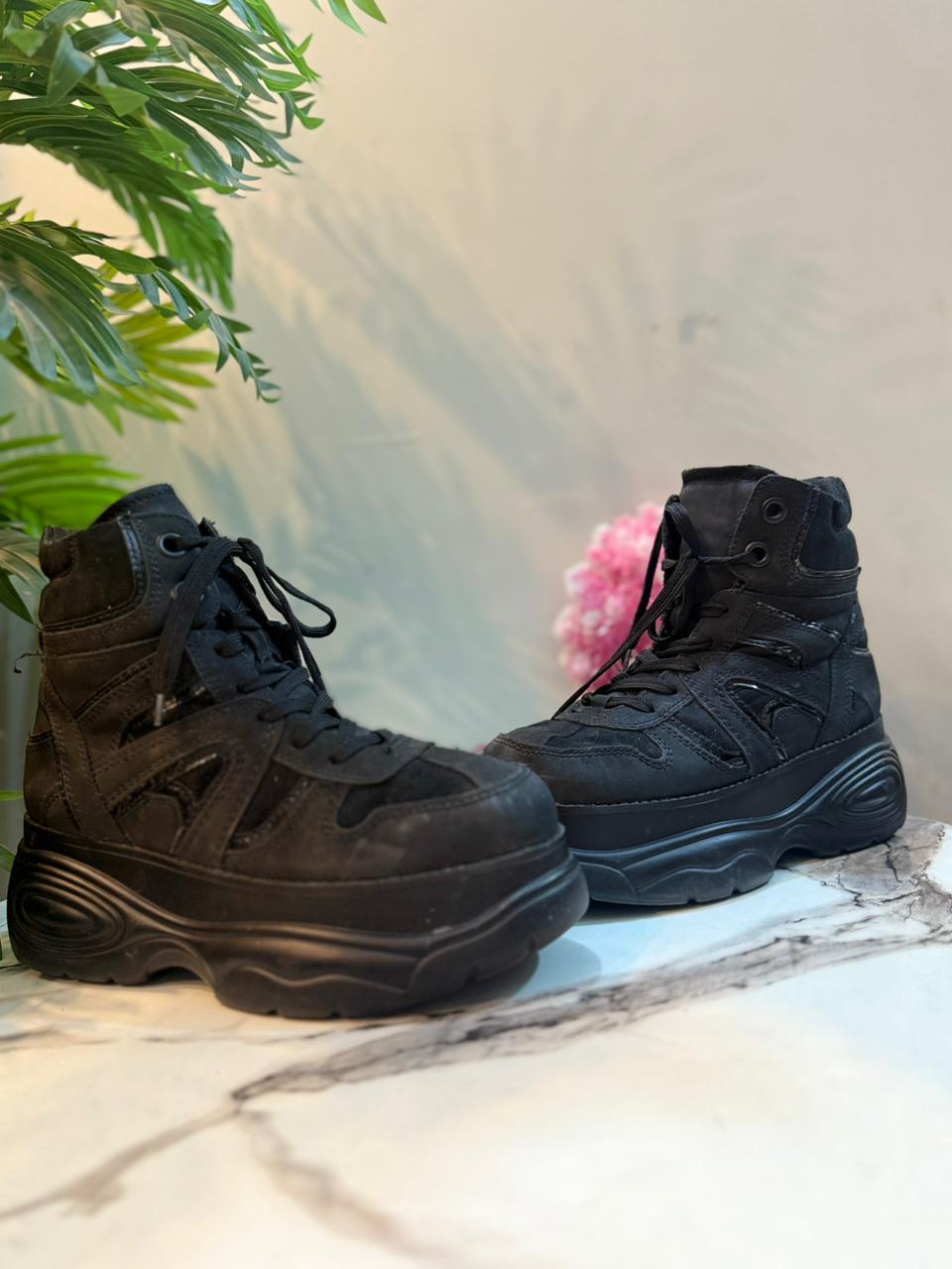 Black suede lace up ankle boot (unknown)