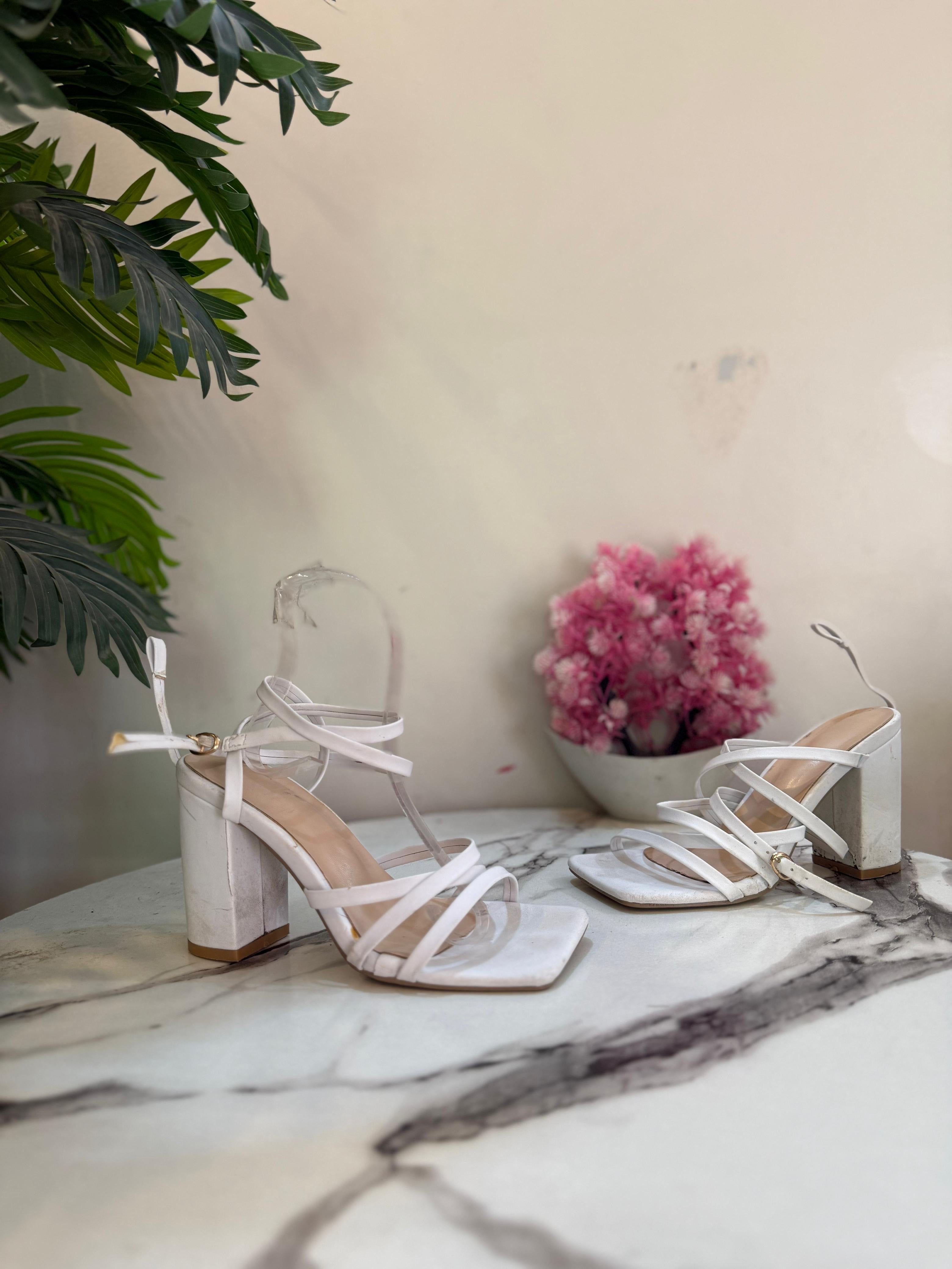 White laceup block heel