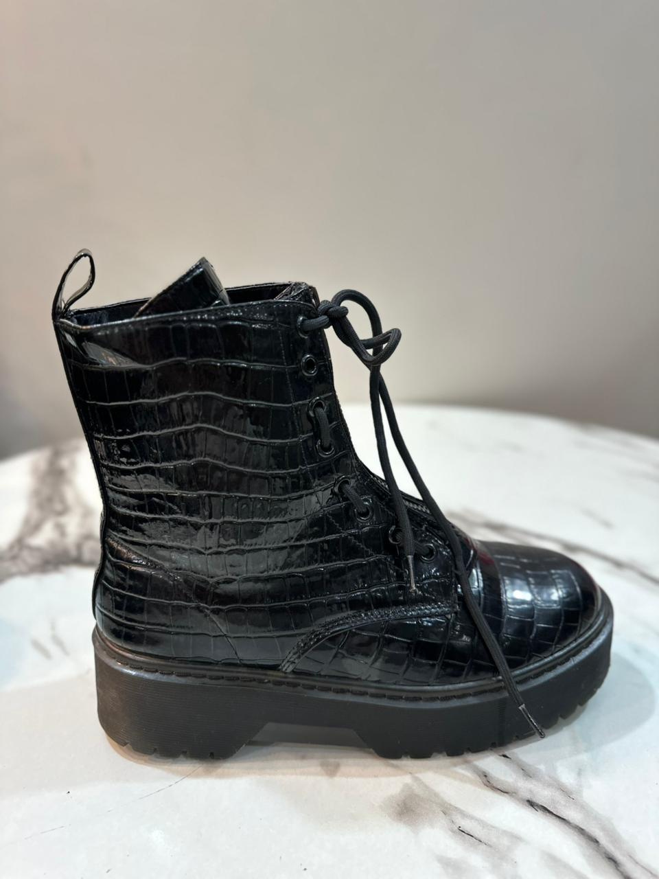 Black textured leather ankle boots (European brand)