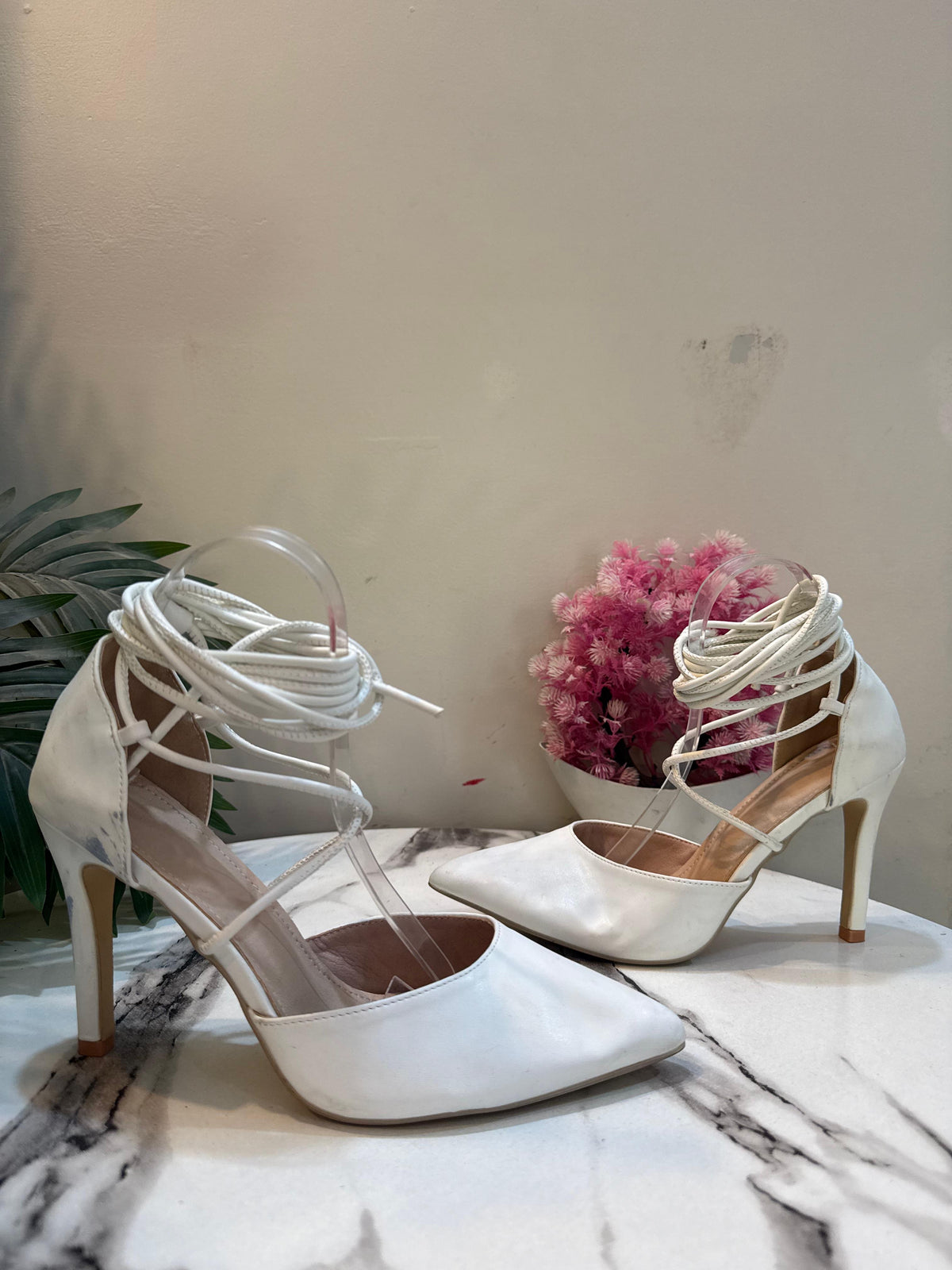 White laceup coat shoes