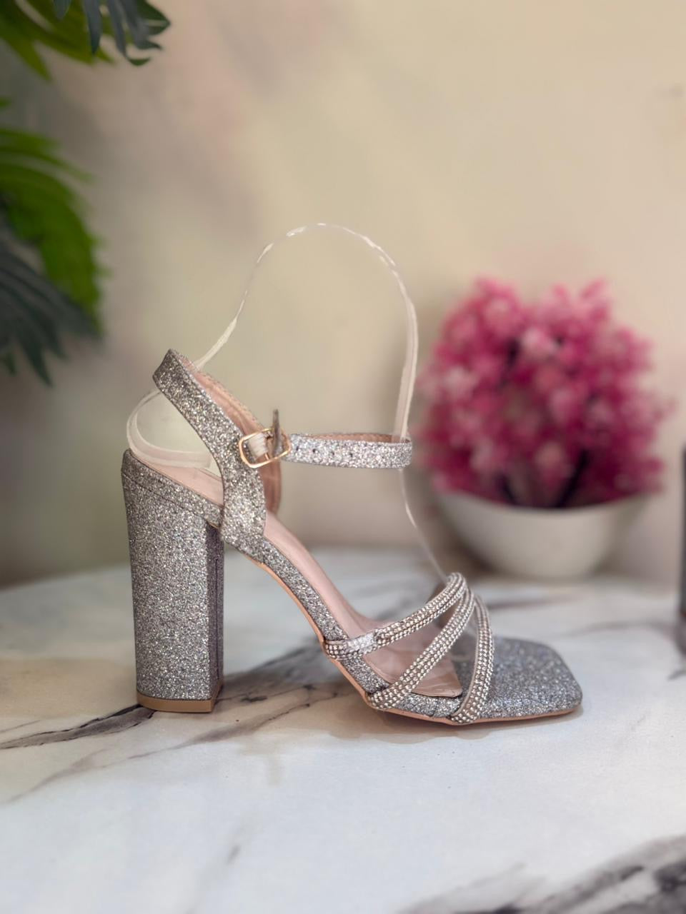 Silver block heel