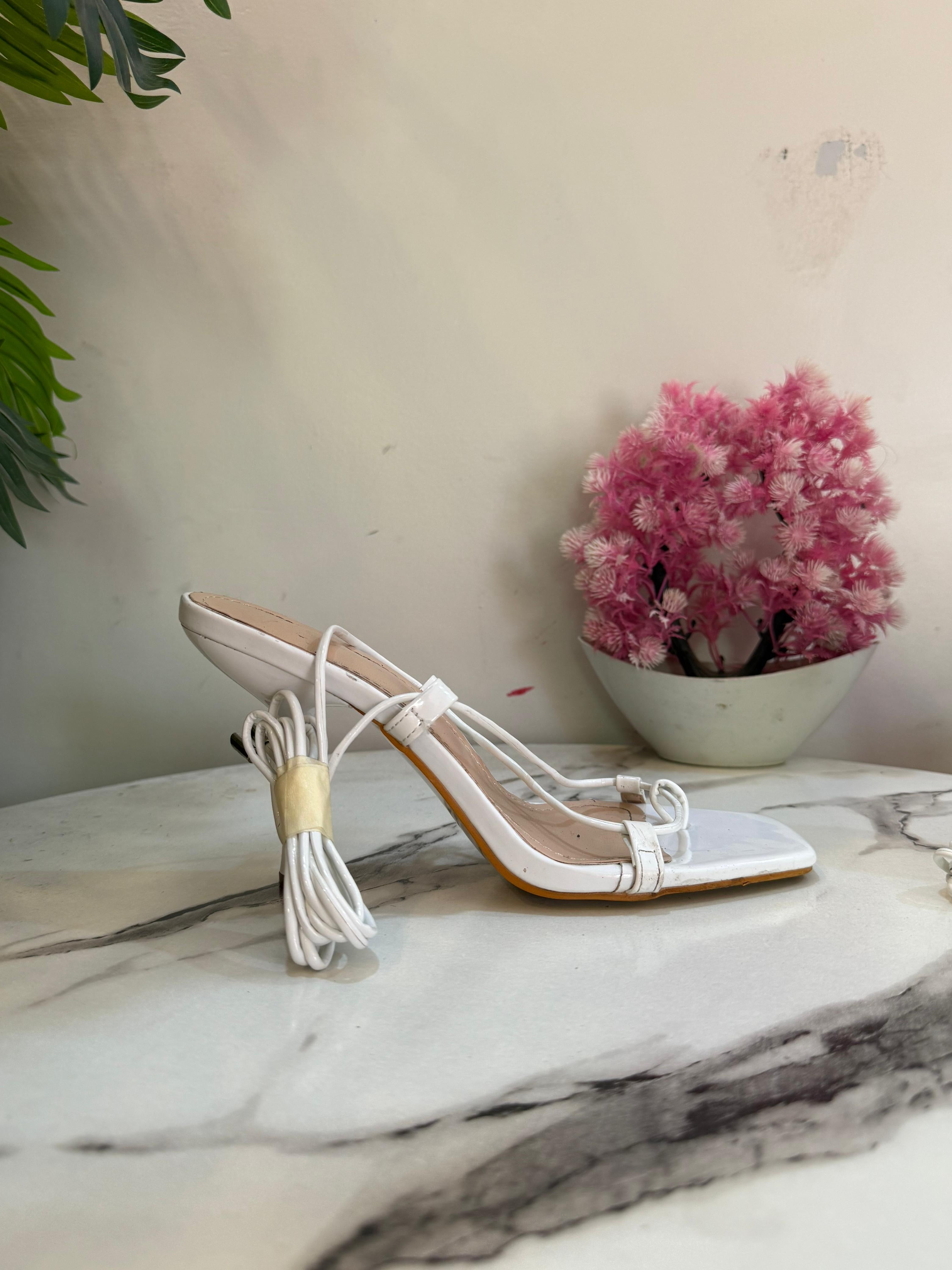 White laceup heel