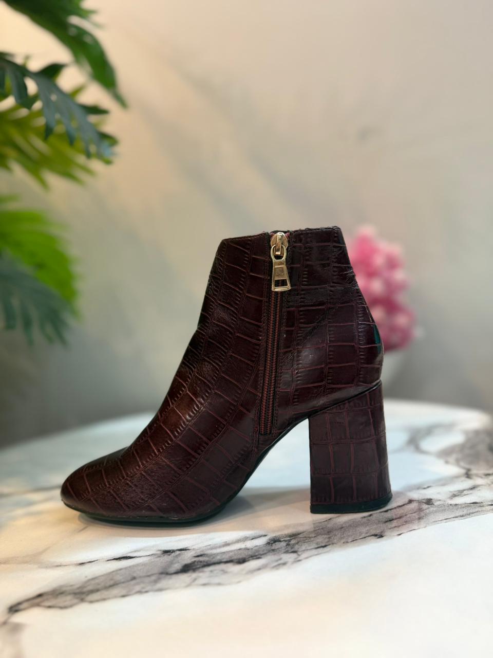 Maroon patent zipper ankle boot (unknown)