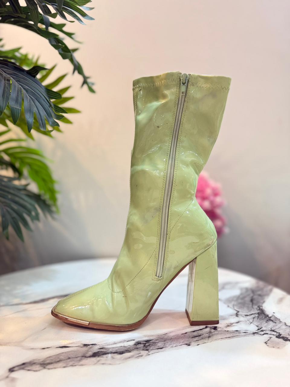 parrot green patent leather ankle boot (unkown)