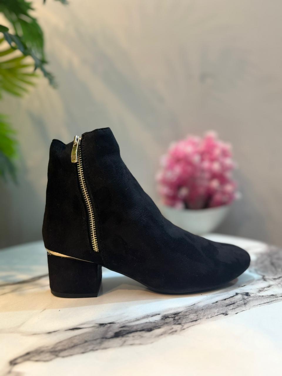 Black suede double zipper ankle boot (Unknown)