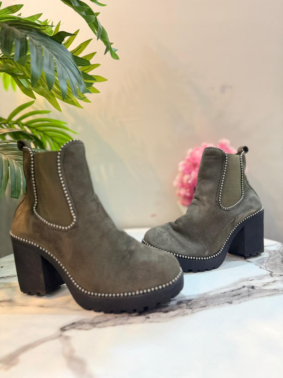 green suede ankle boot (unknown)