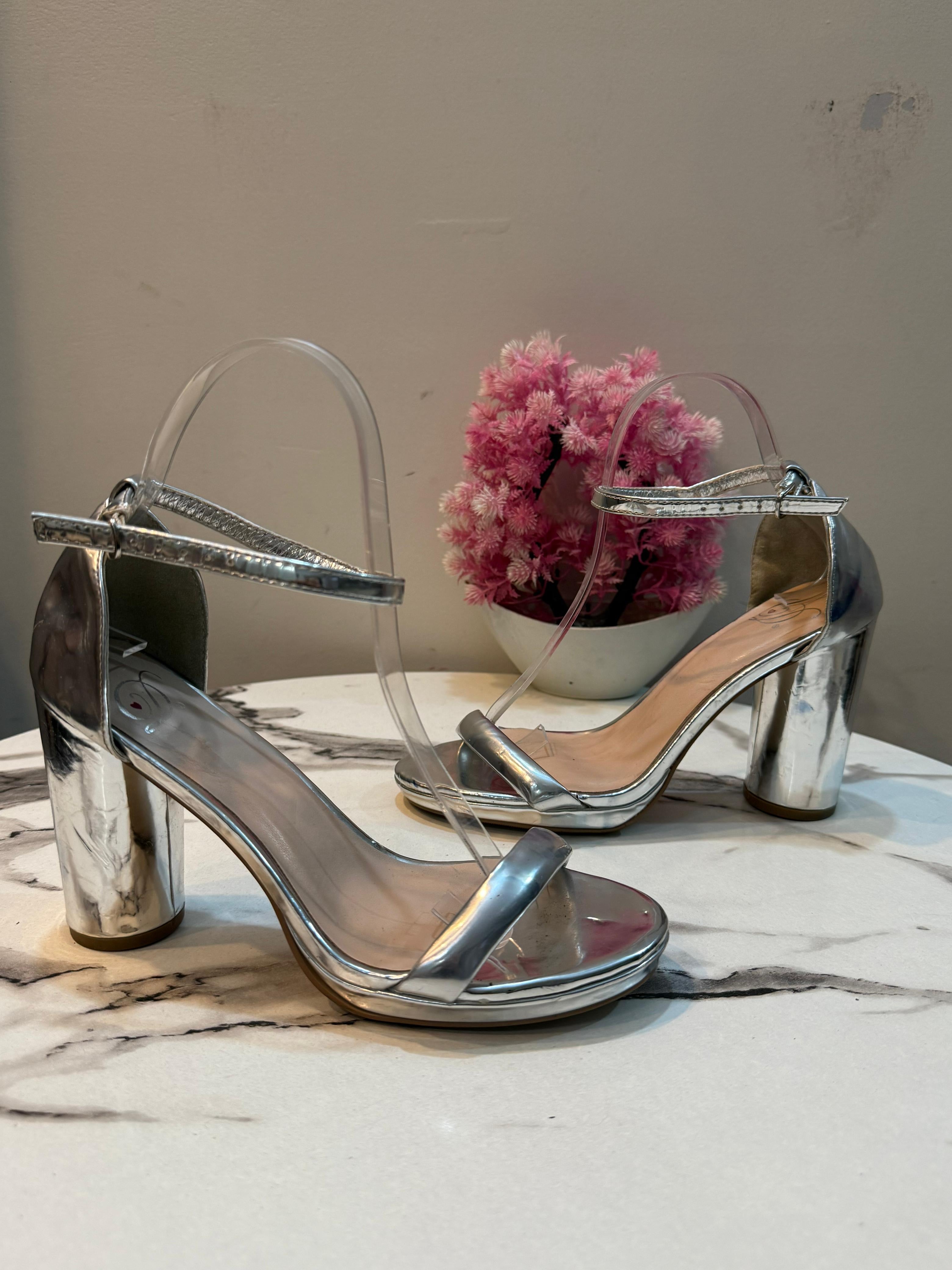 Silver block heel