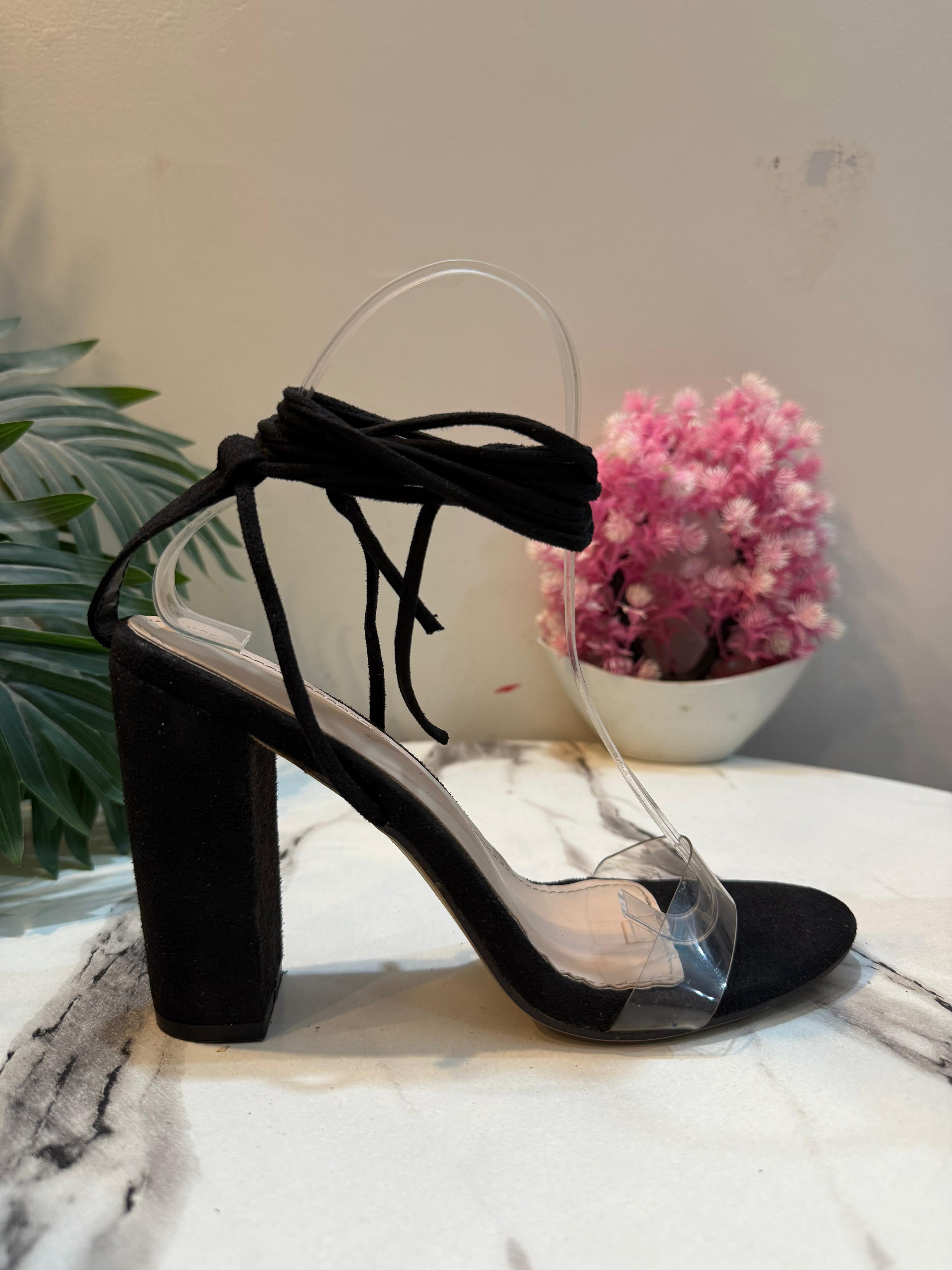 Black laceup block heel