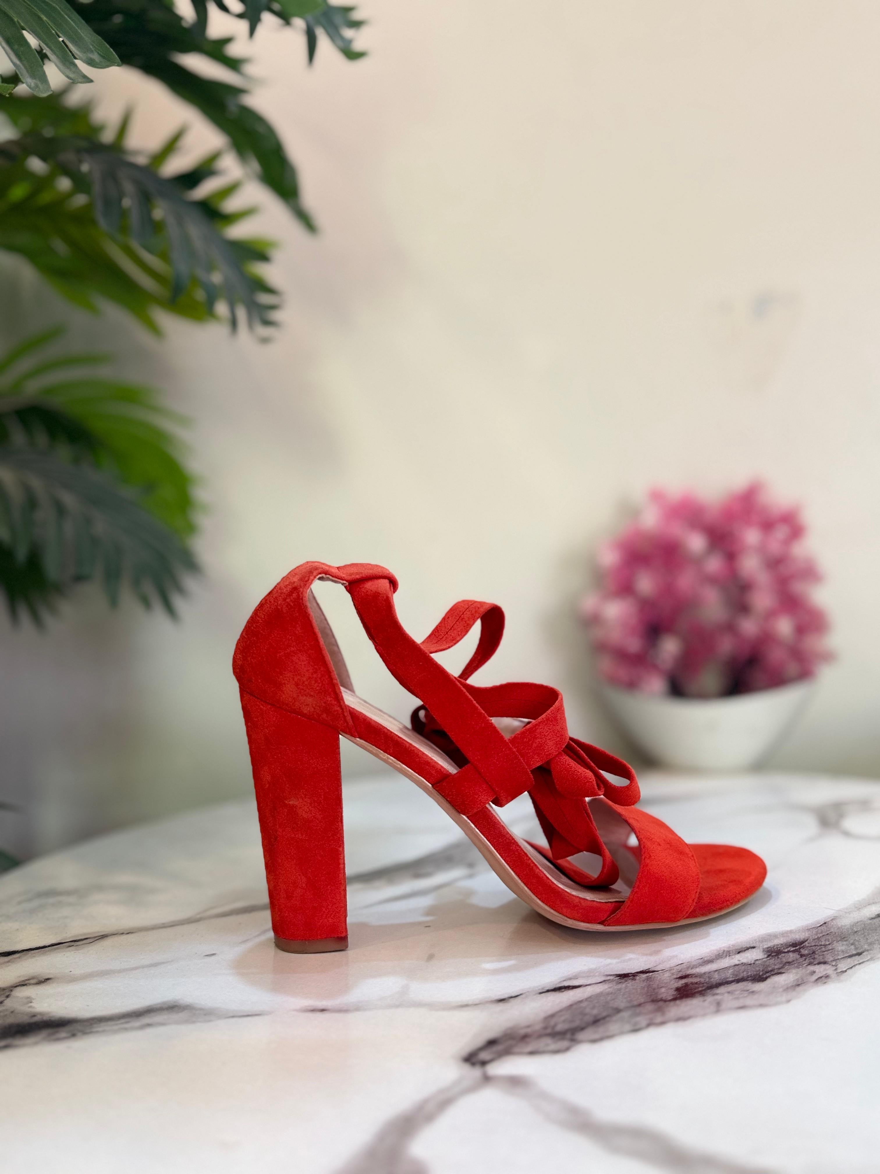 Orange laceup block heel
