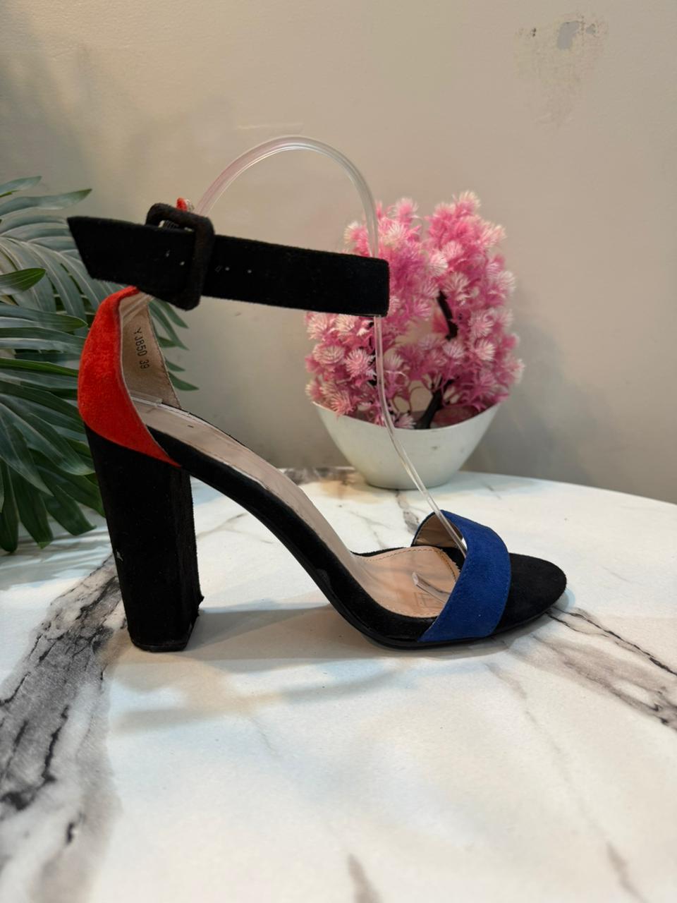 Black&blue,red block heel