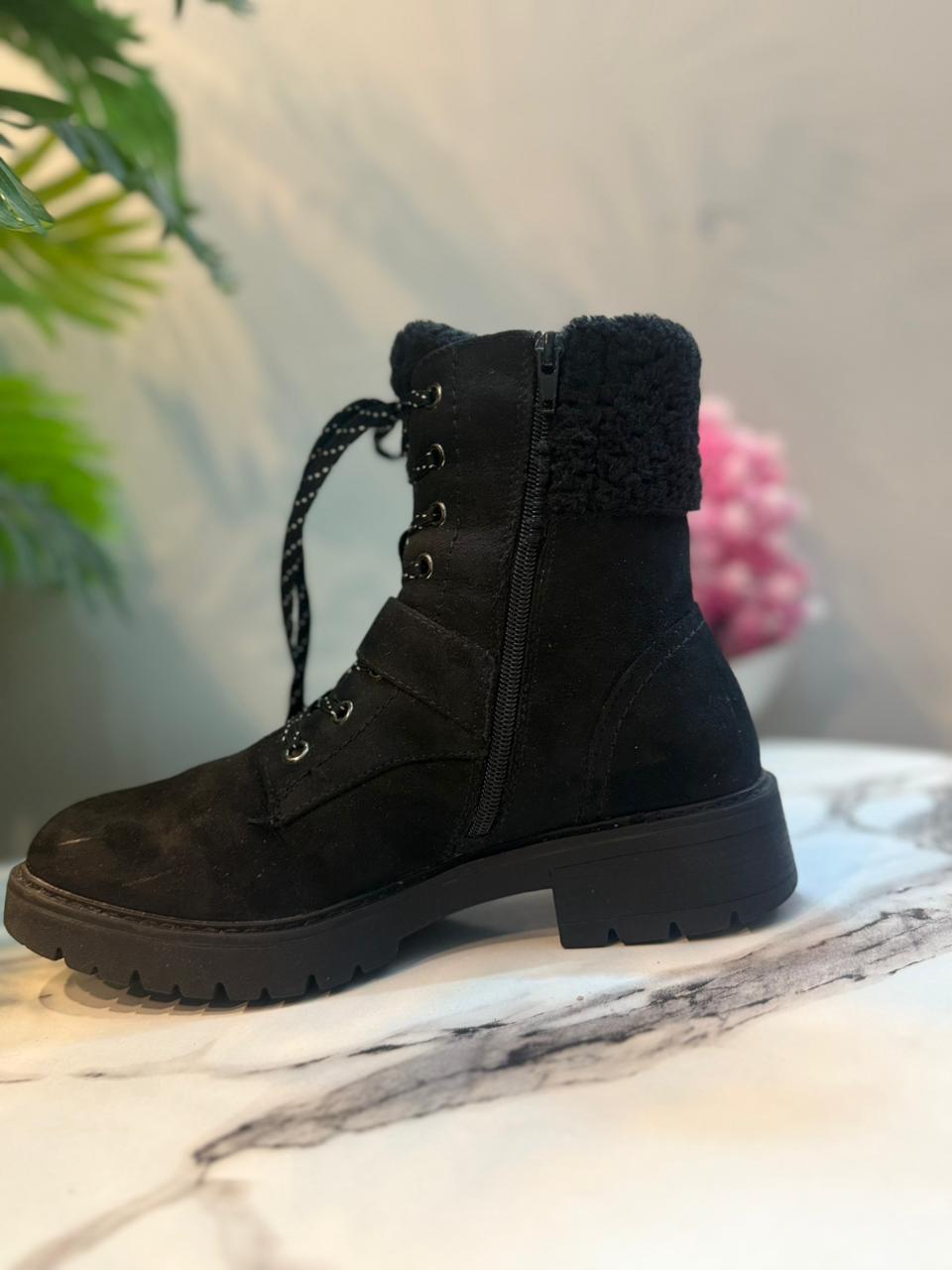 Black suede zipper lace up ankle boot (Unknown)