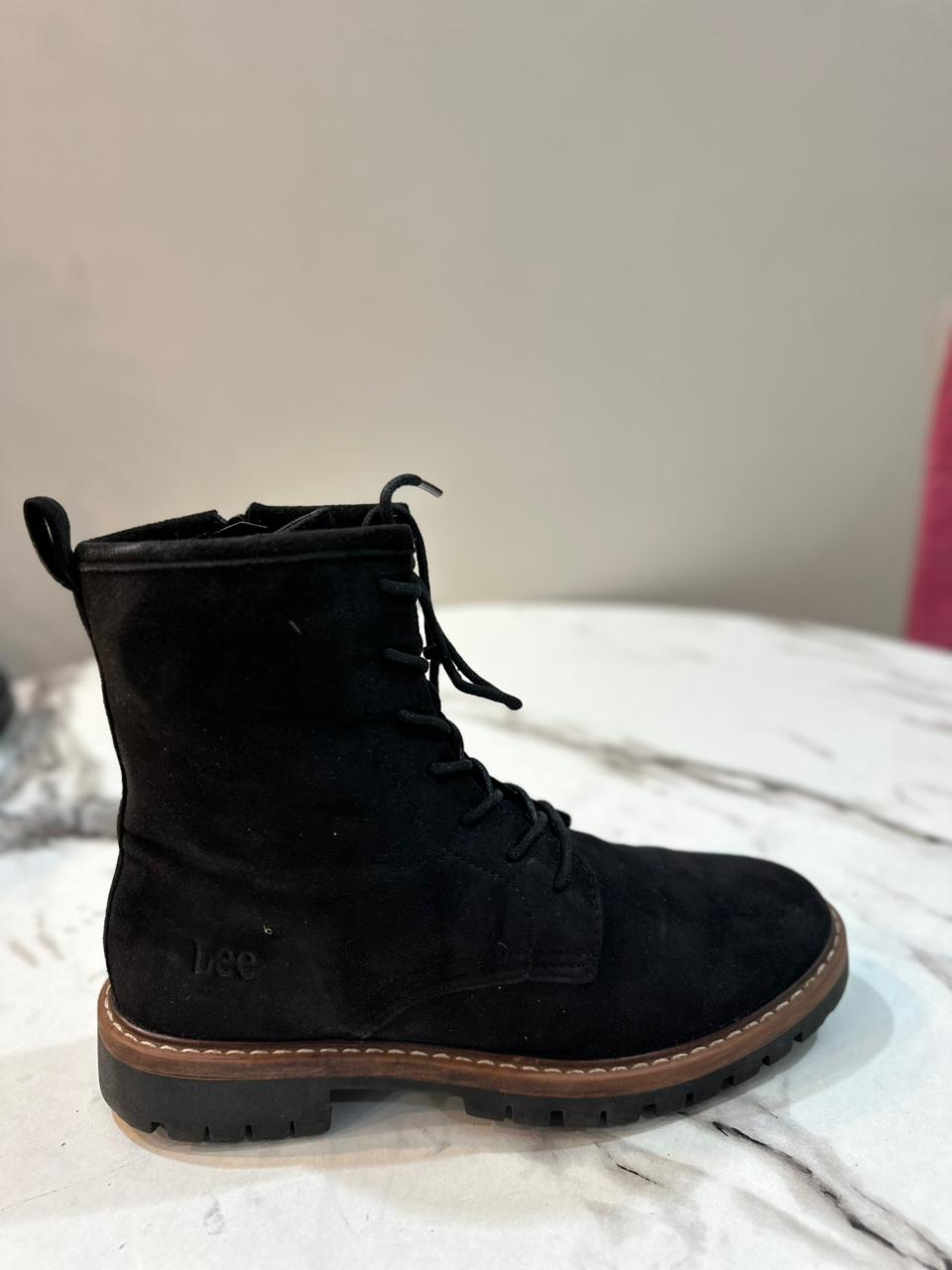 Black suede zipper lace up ankle boot (Lee)