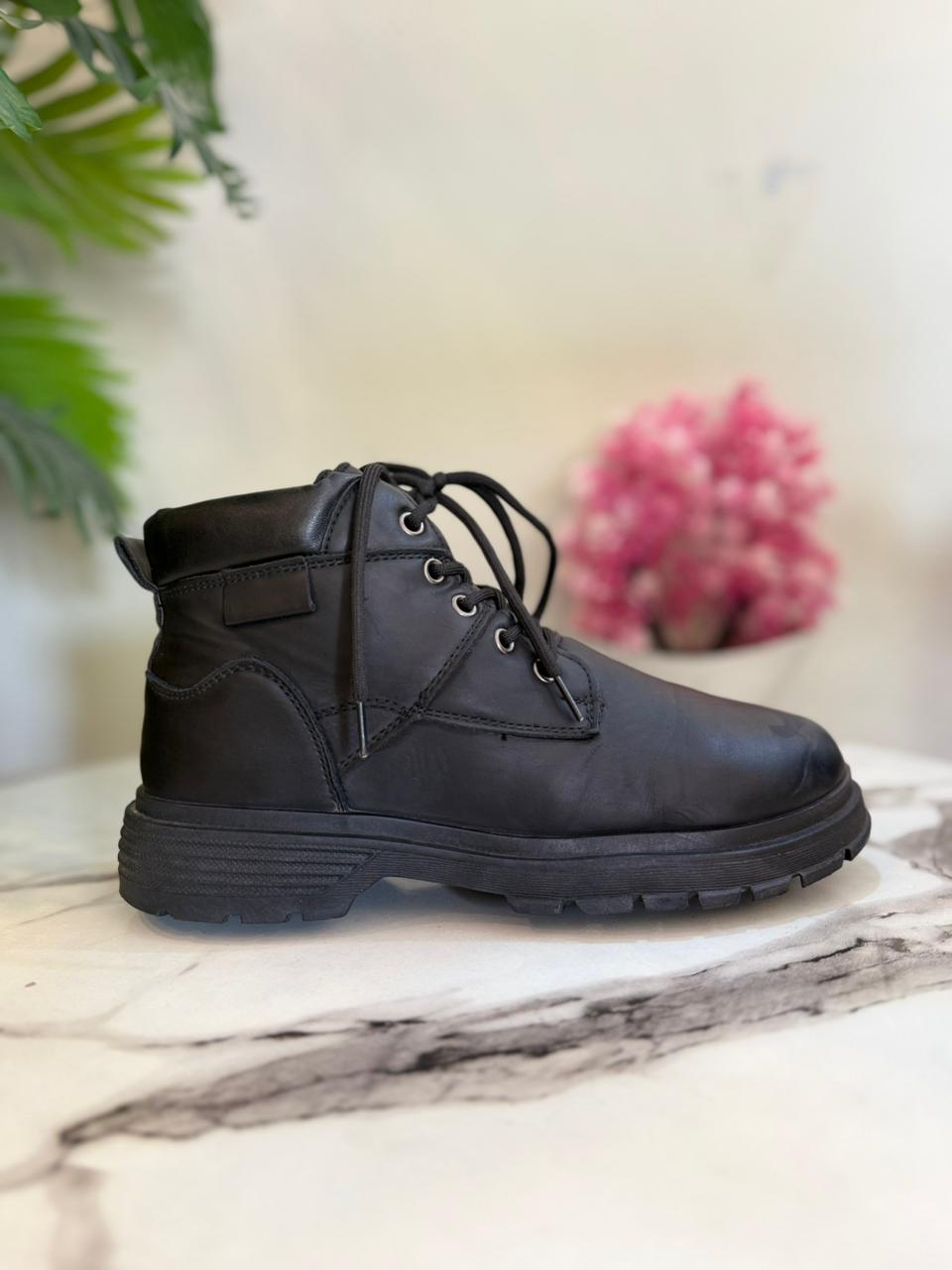 Black leather lace up ankle boot (Unknown)