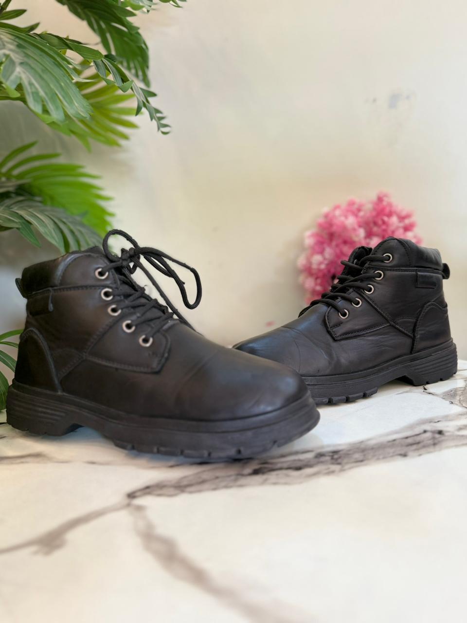Black leather lace up ankle boot (Unknown)