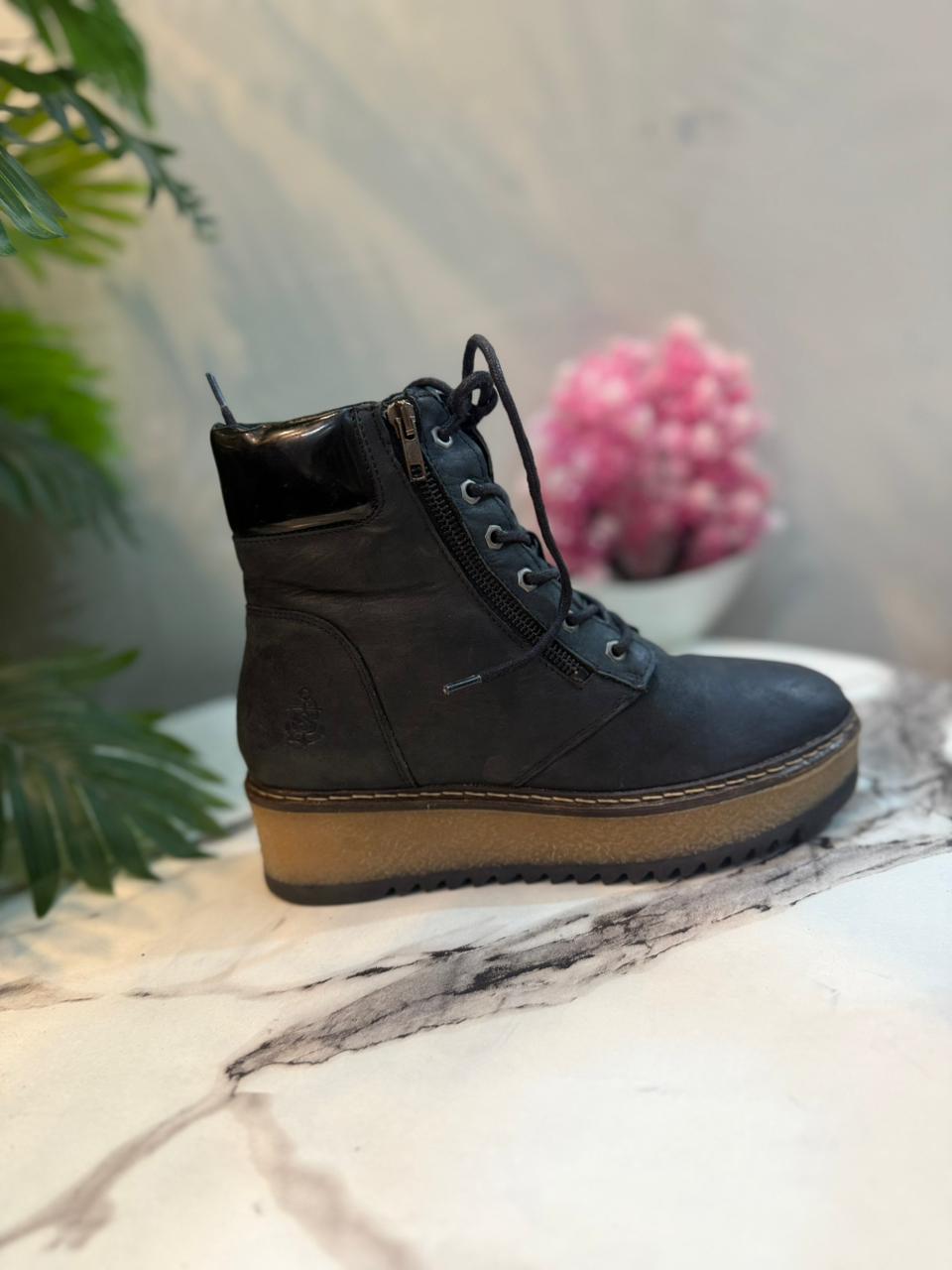 Black suede double zipper ankle boot (European brand)