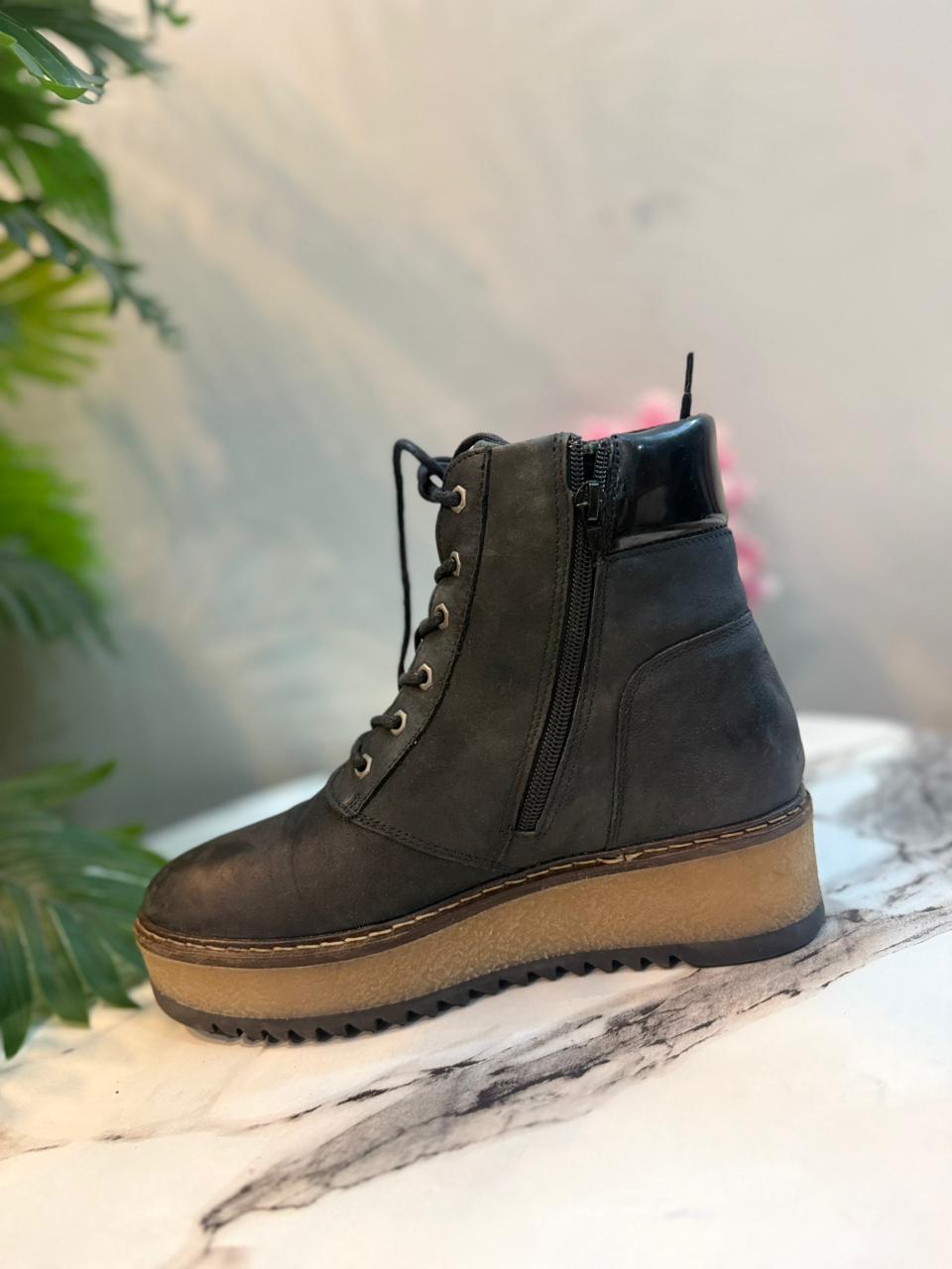 Black suede double zipper ankle boot (European brand)