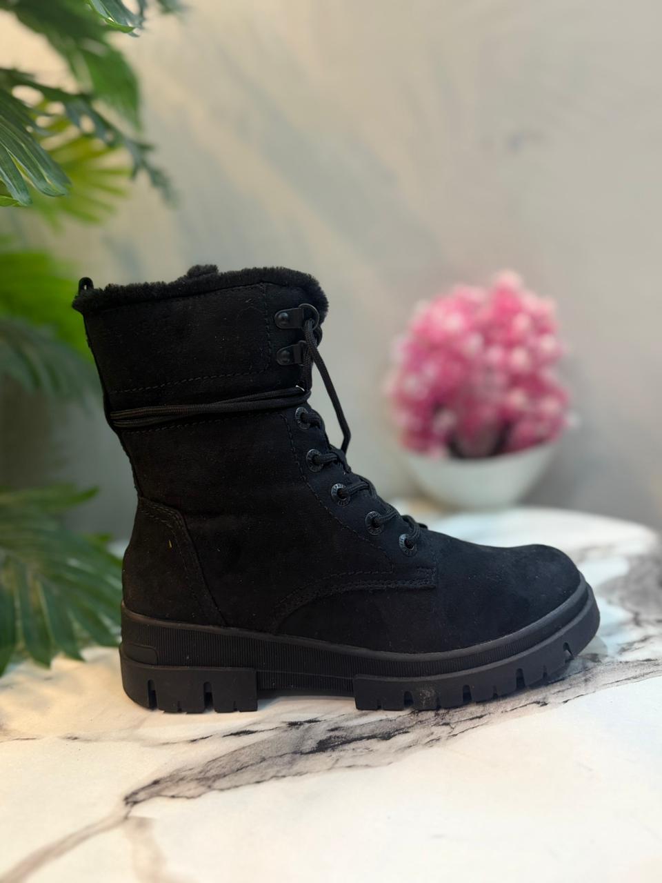 Black suede zipper lace up ankle boot (spirit)