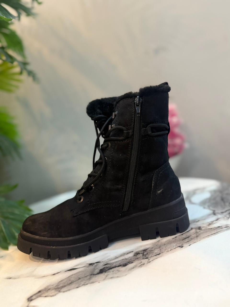 Black suede zipper lace up ankle boot (spirit)