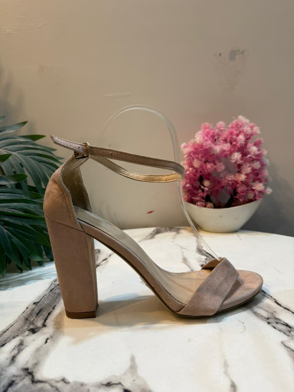 Nude pink block heel