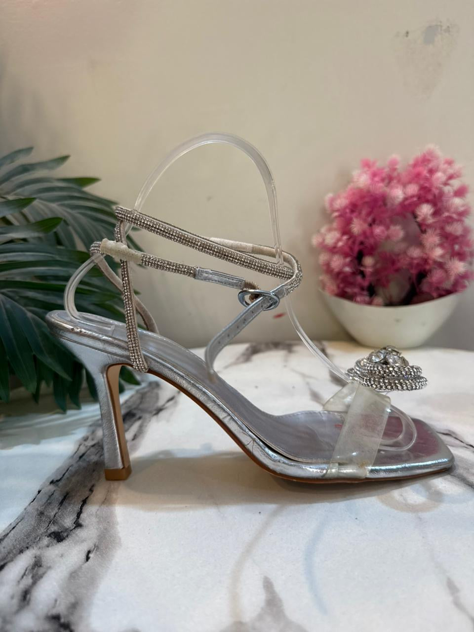 Silver laceup heel